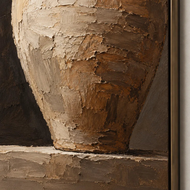 Brown Cream Hand-Painted Vessel Painting, Two Loop Handles #YI5DCJV9