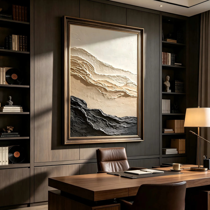 Beige & Charcoal Textured Wall Art for Entryway, Wabi Sabi Abstract Mountain Landscape #9XUUO70I