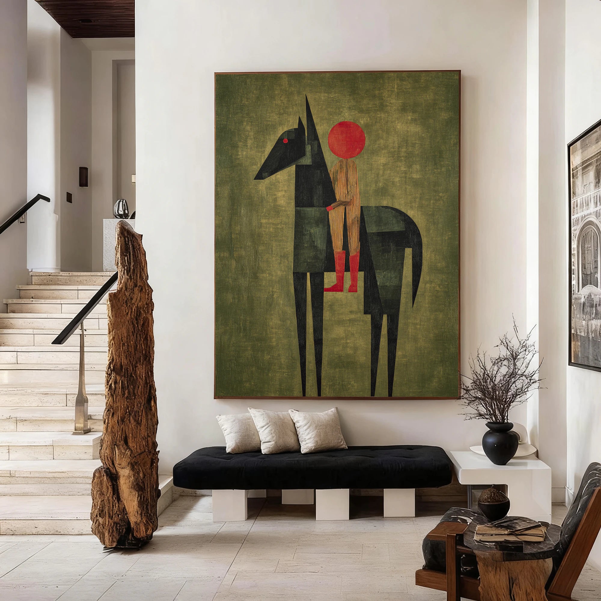 Hand-painted Abstract Horse & Rider Canvas Wall Art #AB680