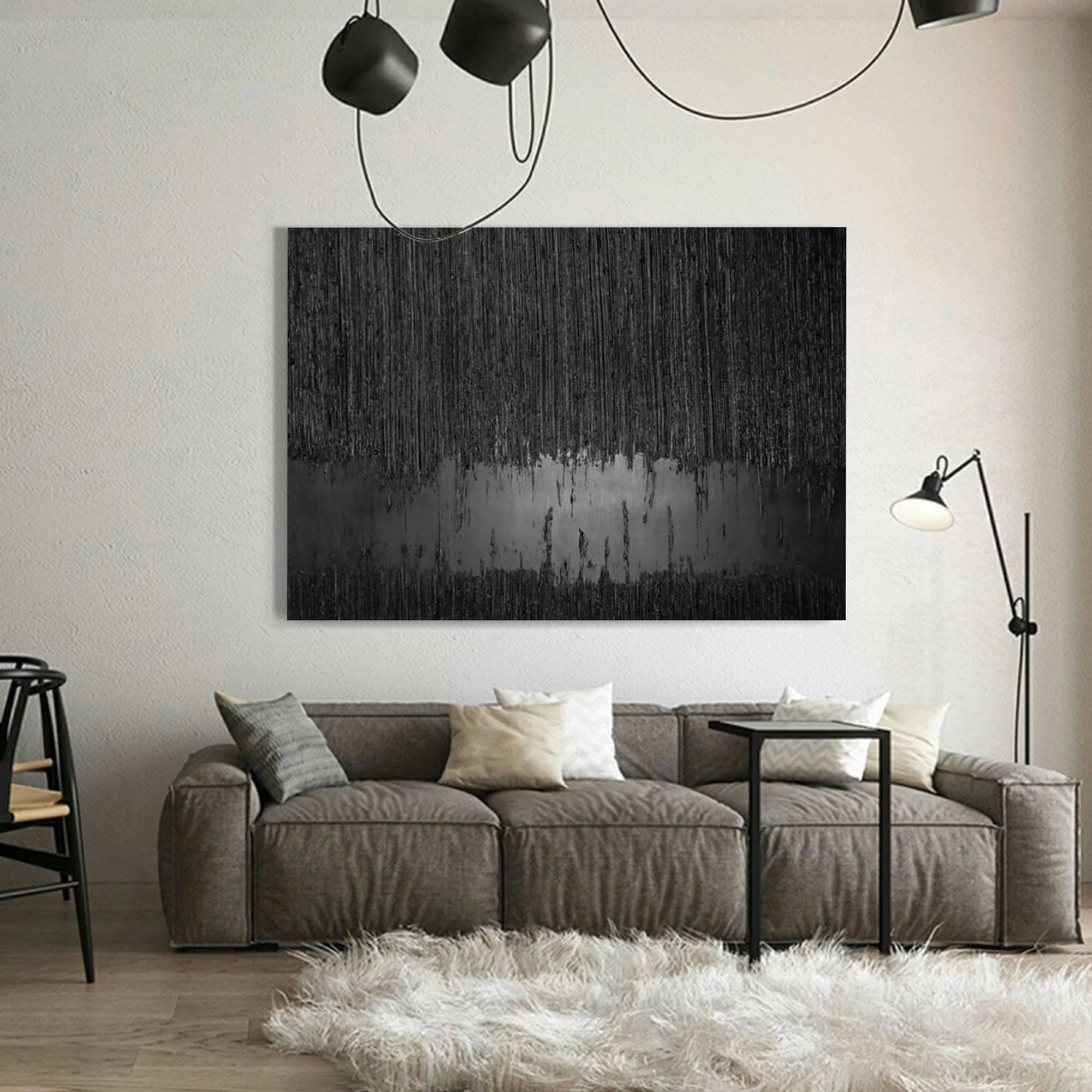 Original Black 3D Textured Minimalist Painting on Canvas Wall Decro