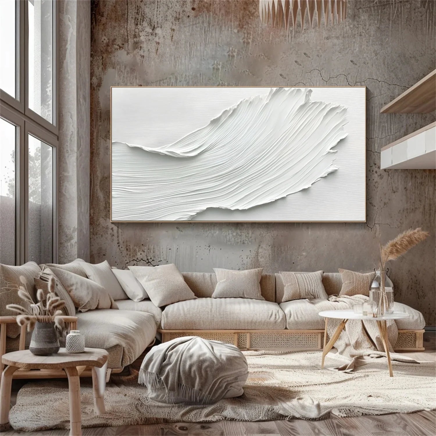 White Minimalist_Textured_Canvas Art #MD266