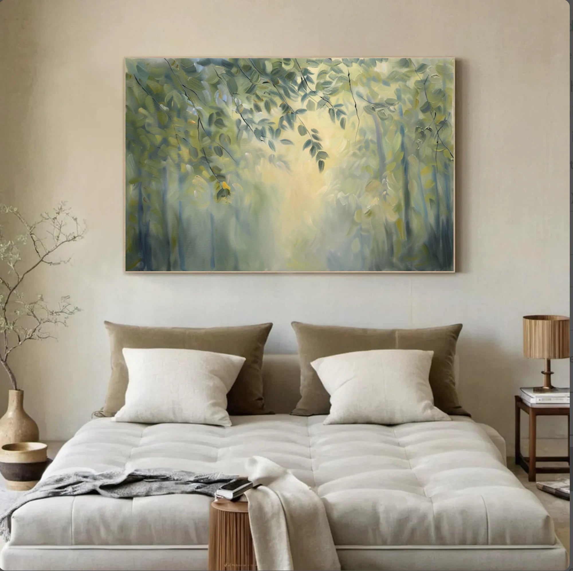 Soft Green Forest Light Abstract Oil Painting #FT572