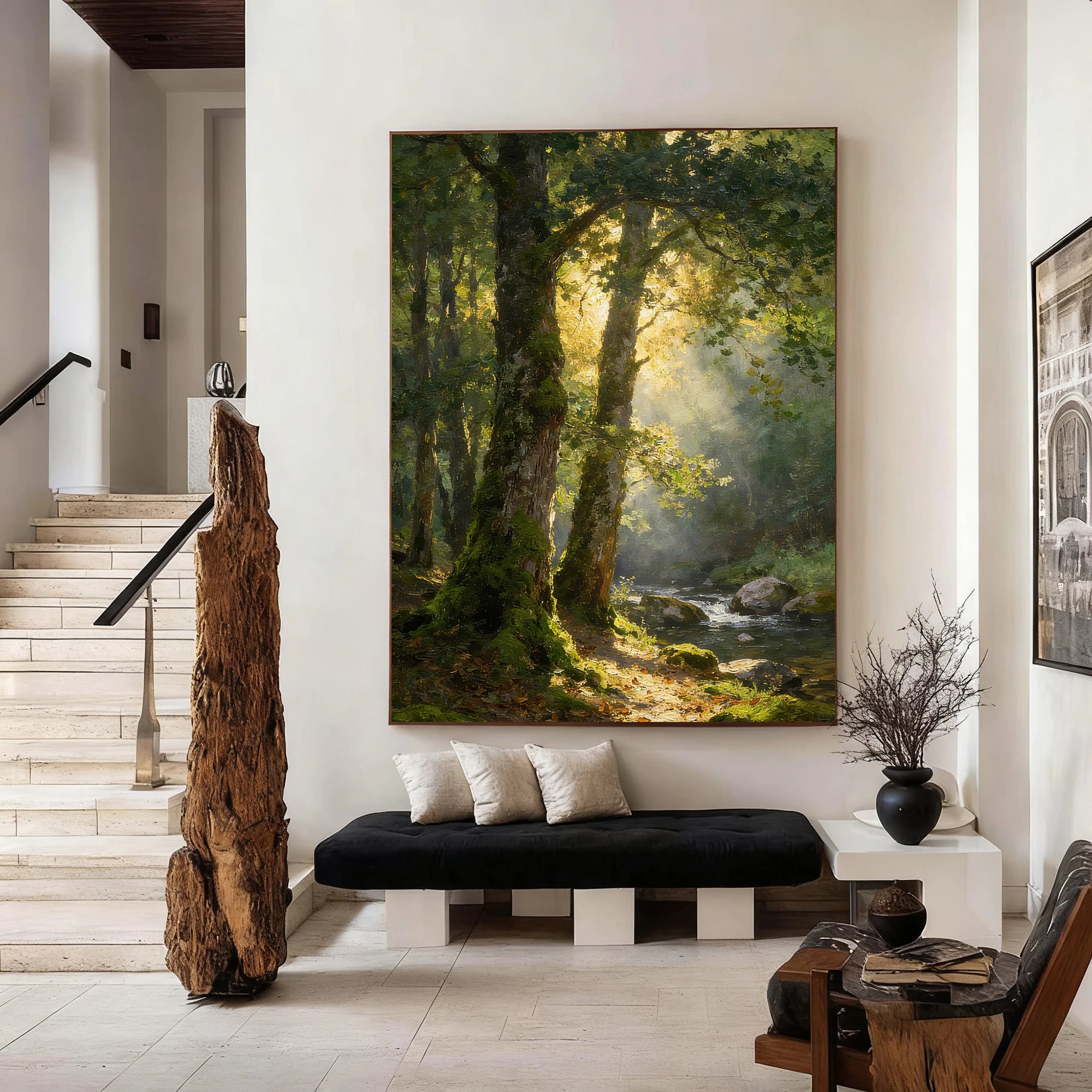 Hand-Painted Forest Sunlight Oil Painting #FJ596