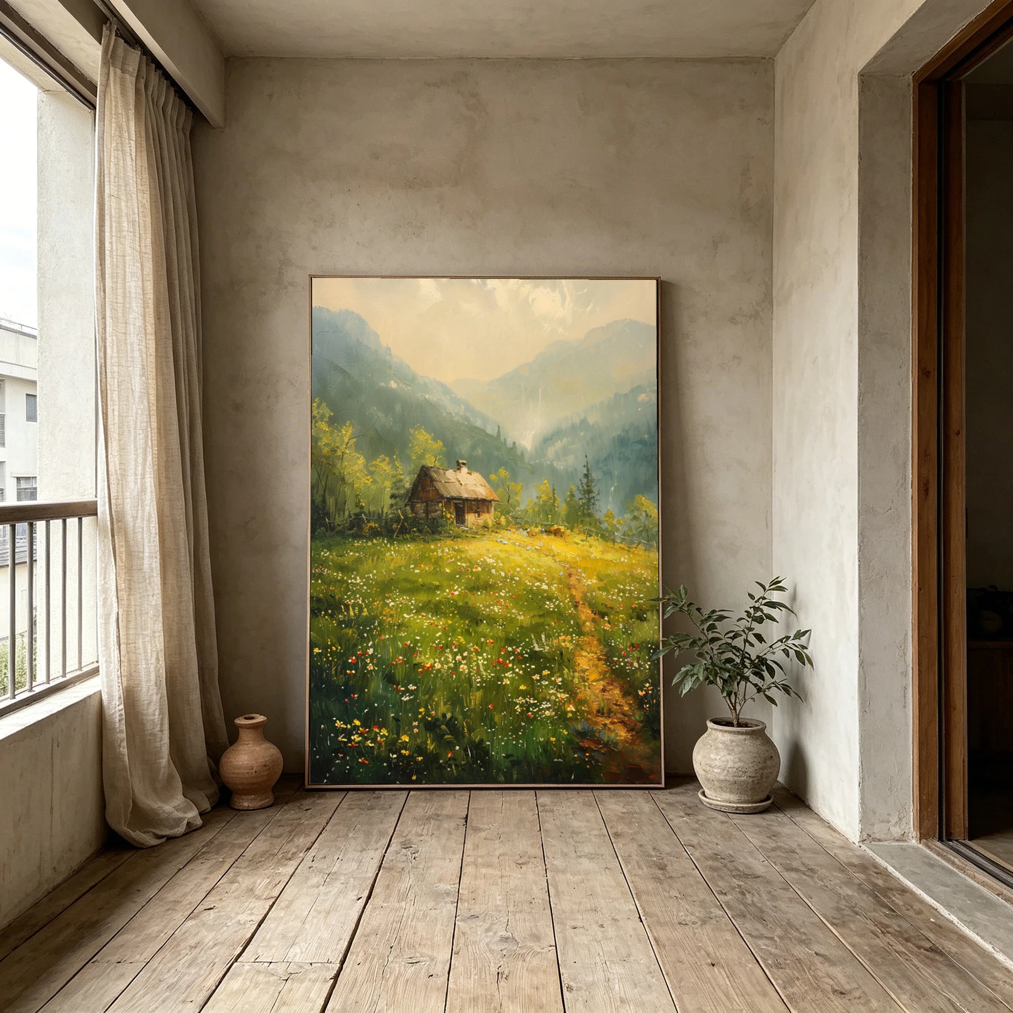 Original Mountain Cottage Oil Painting #FJ675