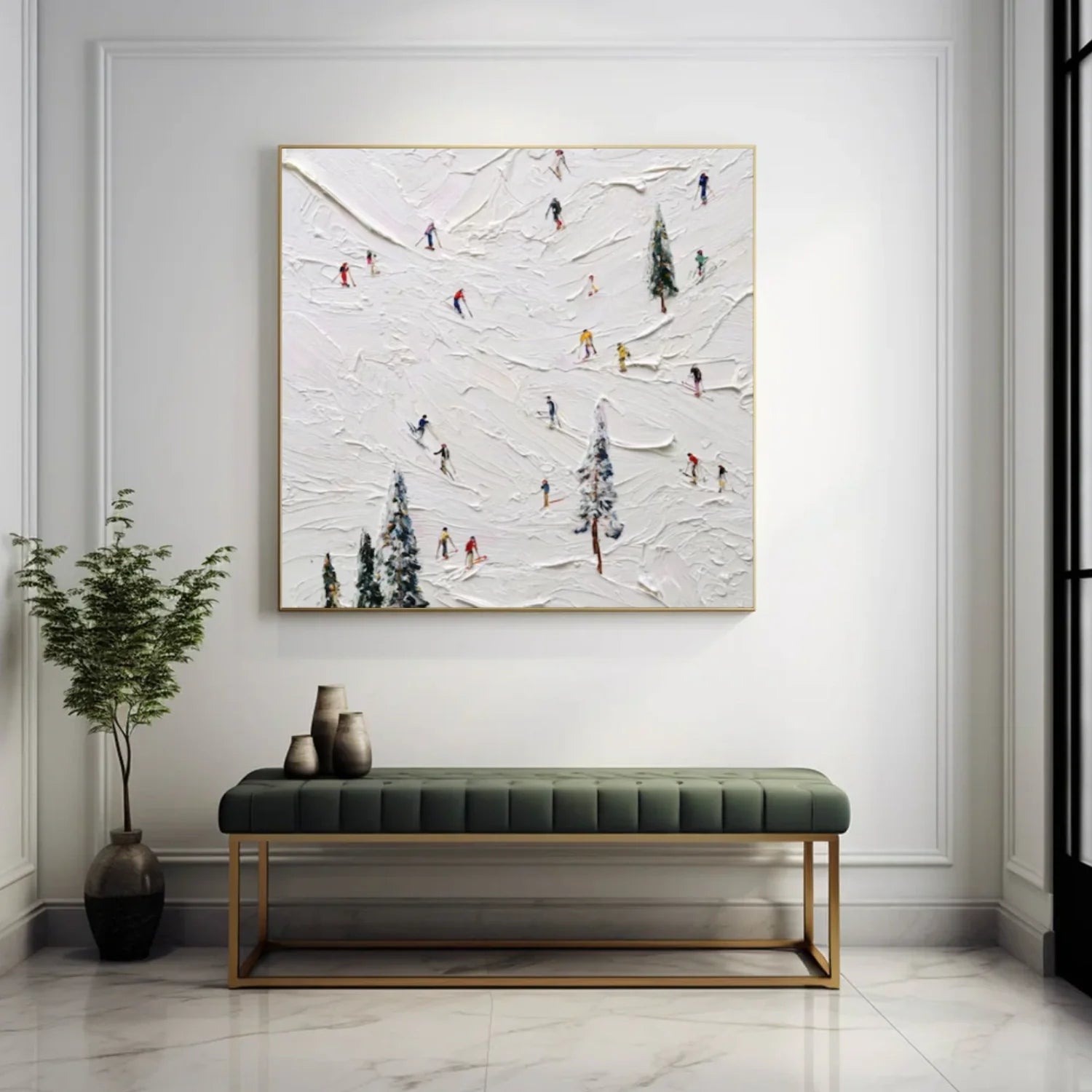Skiing Sport Textured Wall Art #AS061
