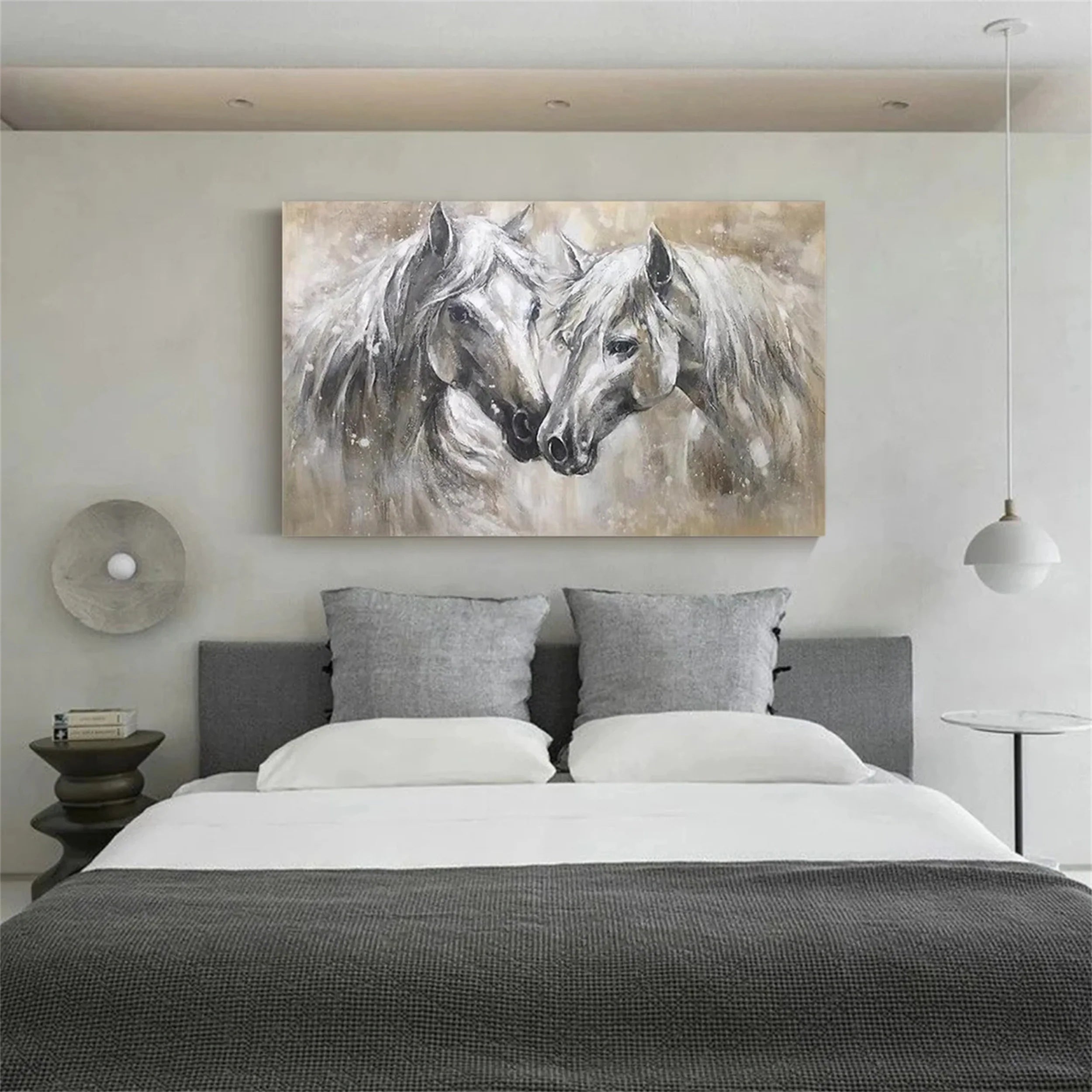 White and Black Horse Abstract Animal Wall Art #AM046