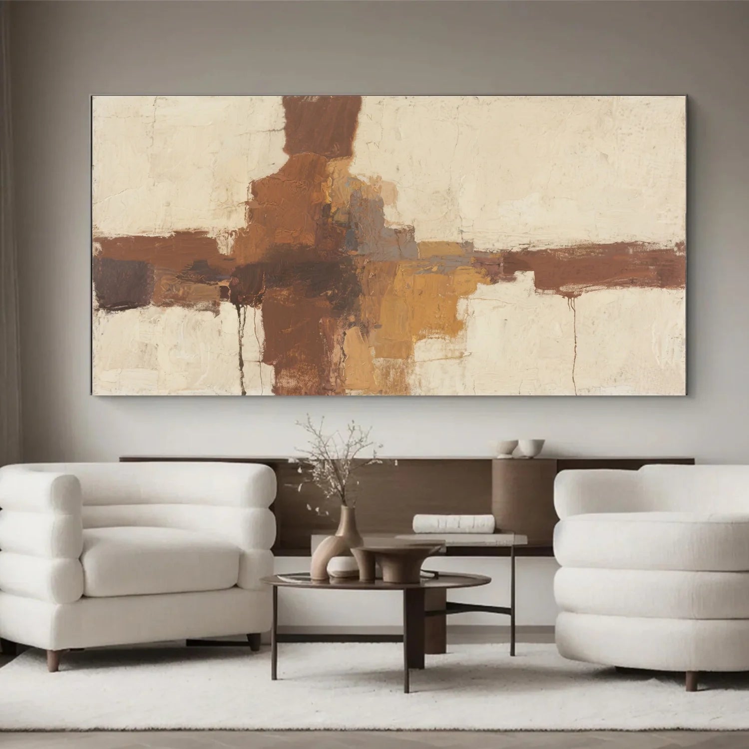 Beige and Brown Abstract_Canvas Art #WA758