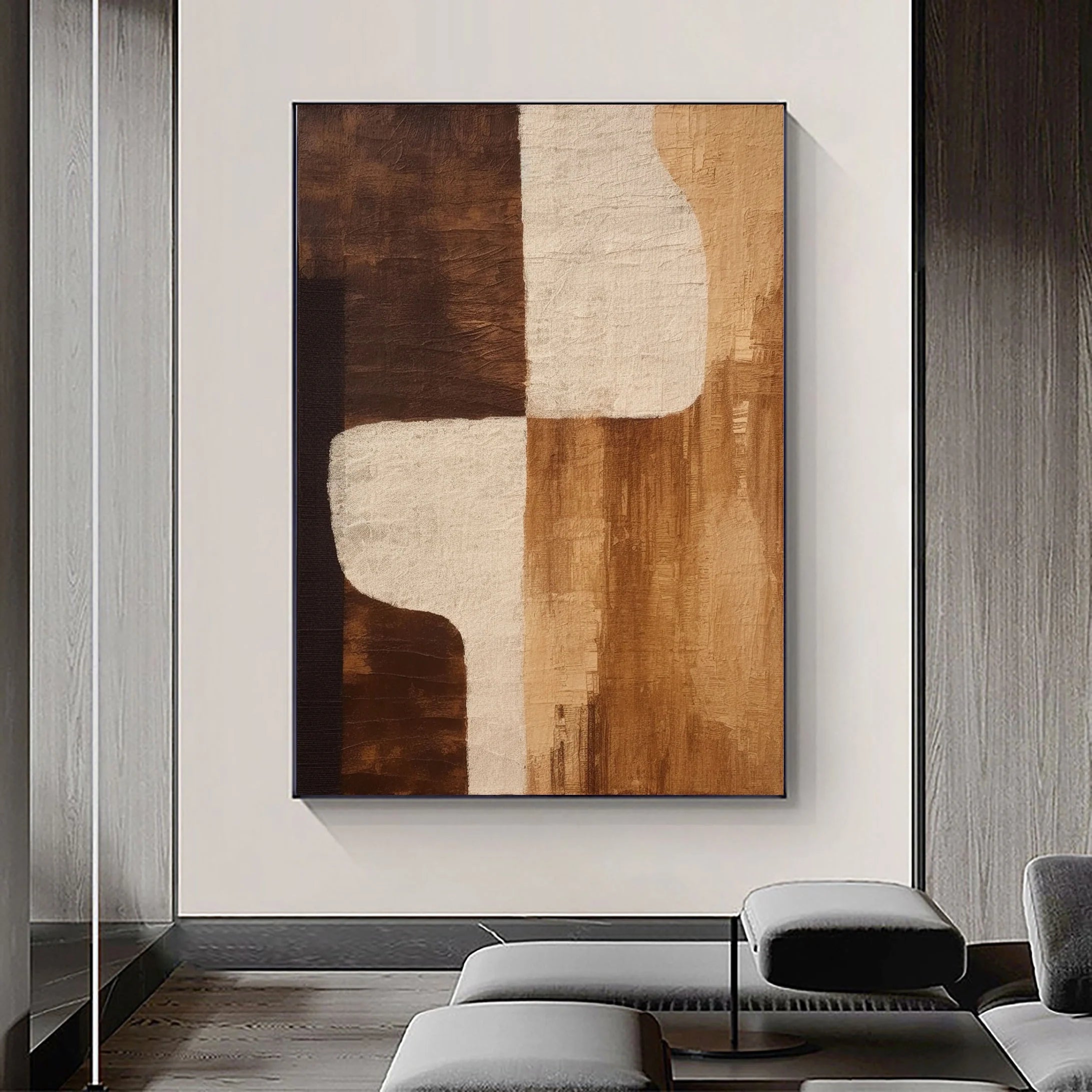 Handcrafted Geometric Wabi Sabi Abstract Tan & Brown Painting for Room