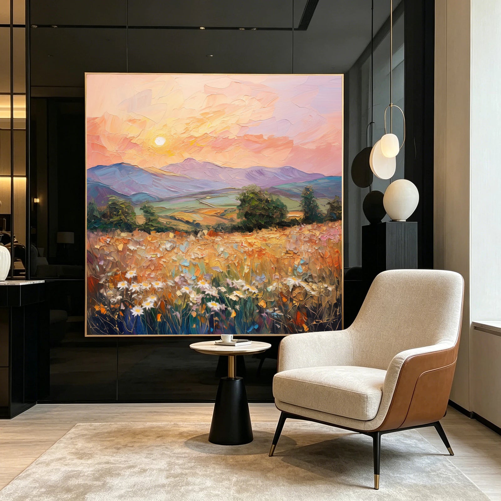 Sunset Meadow Landscape Oil Painting #FT528