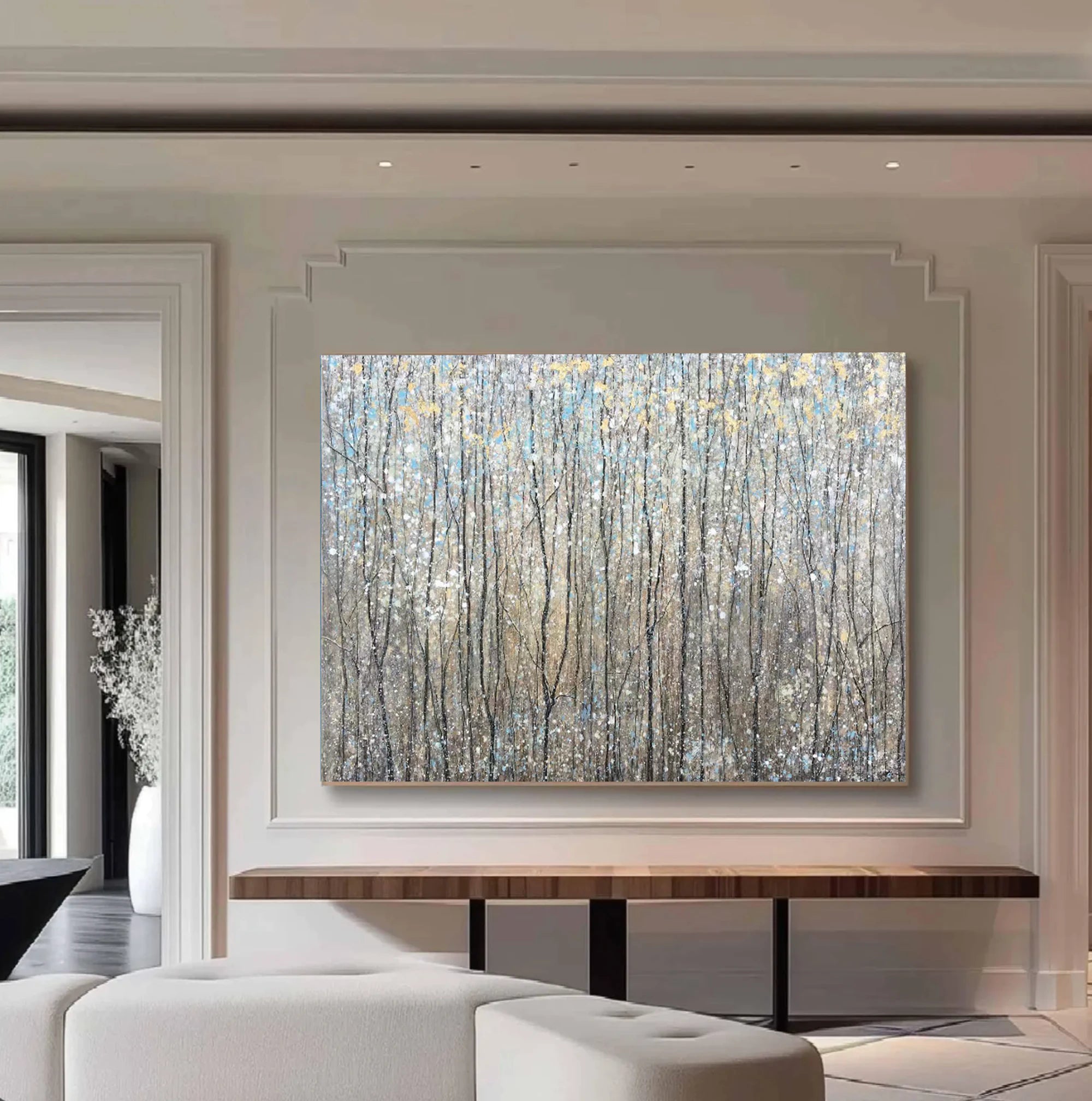 Abstract Silver Forest Oil Painting #FT573