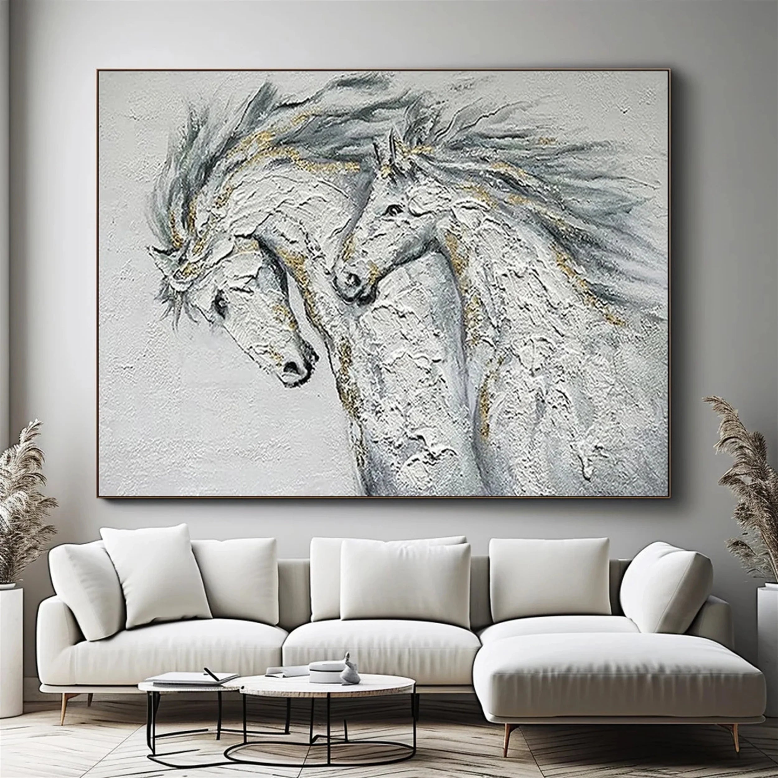 White and Black Horse Abstract Animal Wall Art #AM047