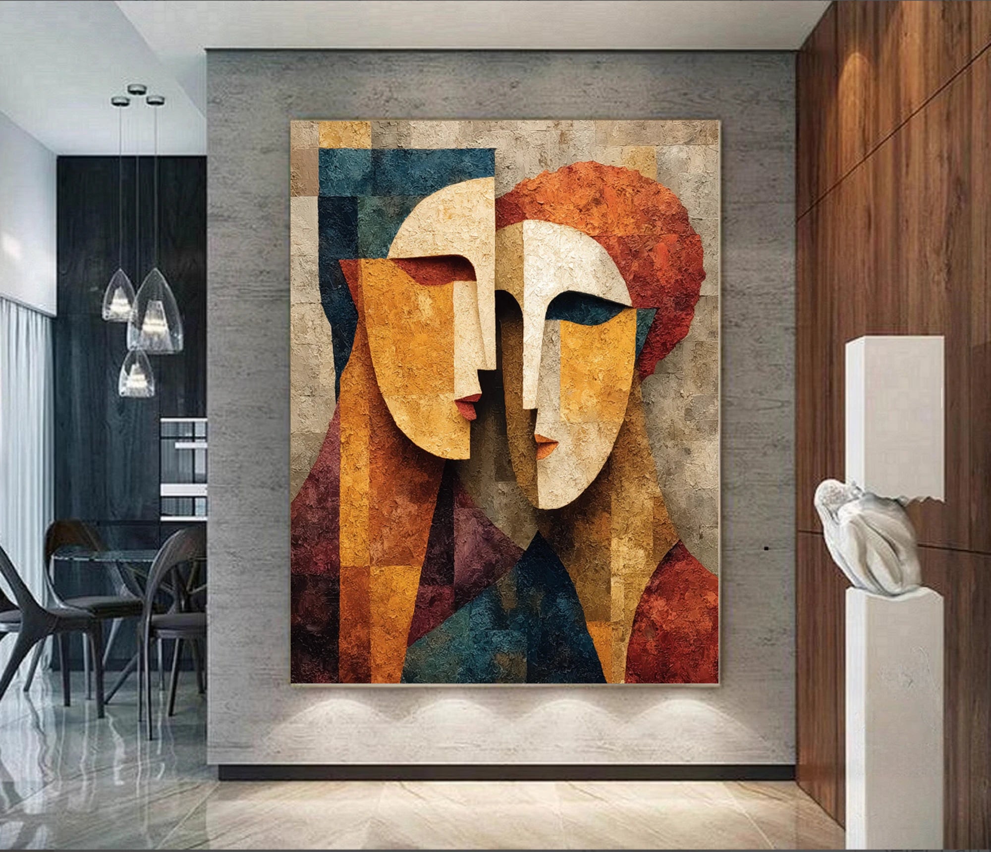 Cubist Faces Hand-Painted Oil Painting #WA518
