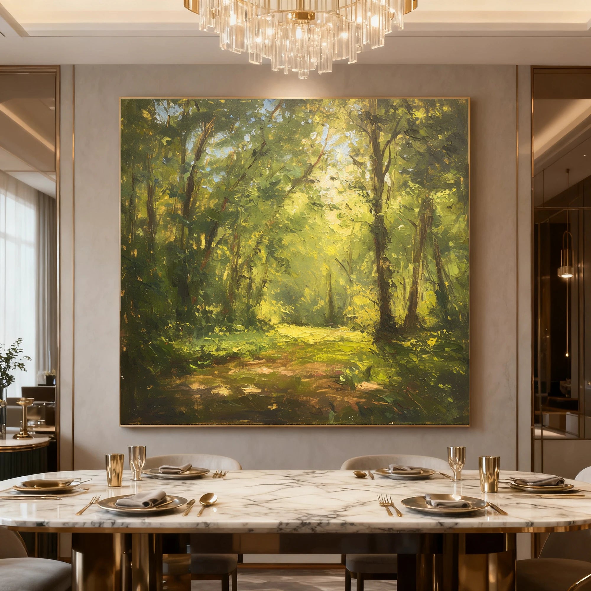 Hand-Painted Forest Light Oil Painting #FT524