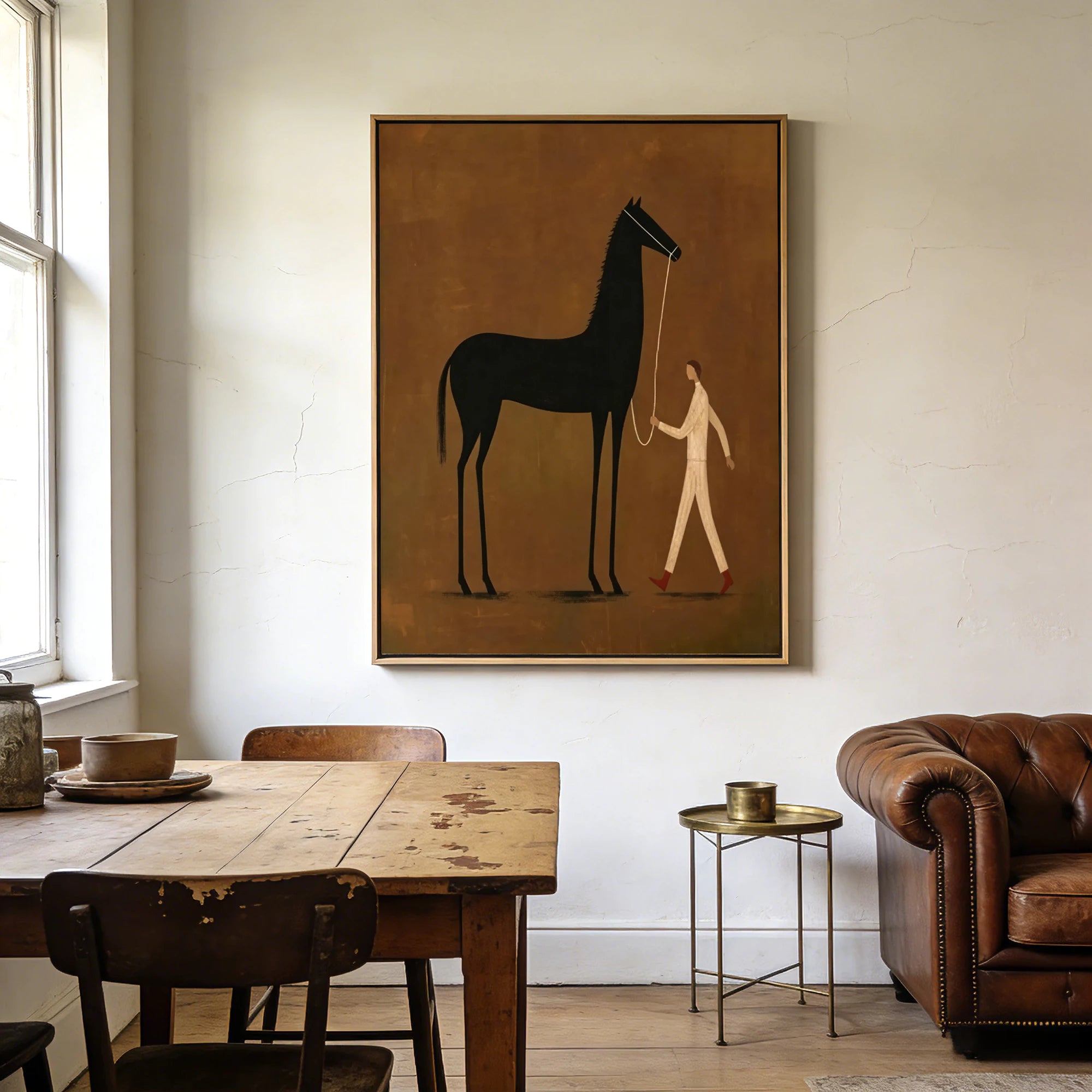 Abstract Figure & Black Horse Oil Painting #AB186