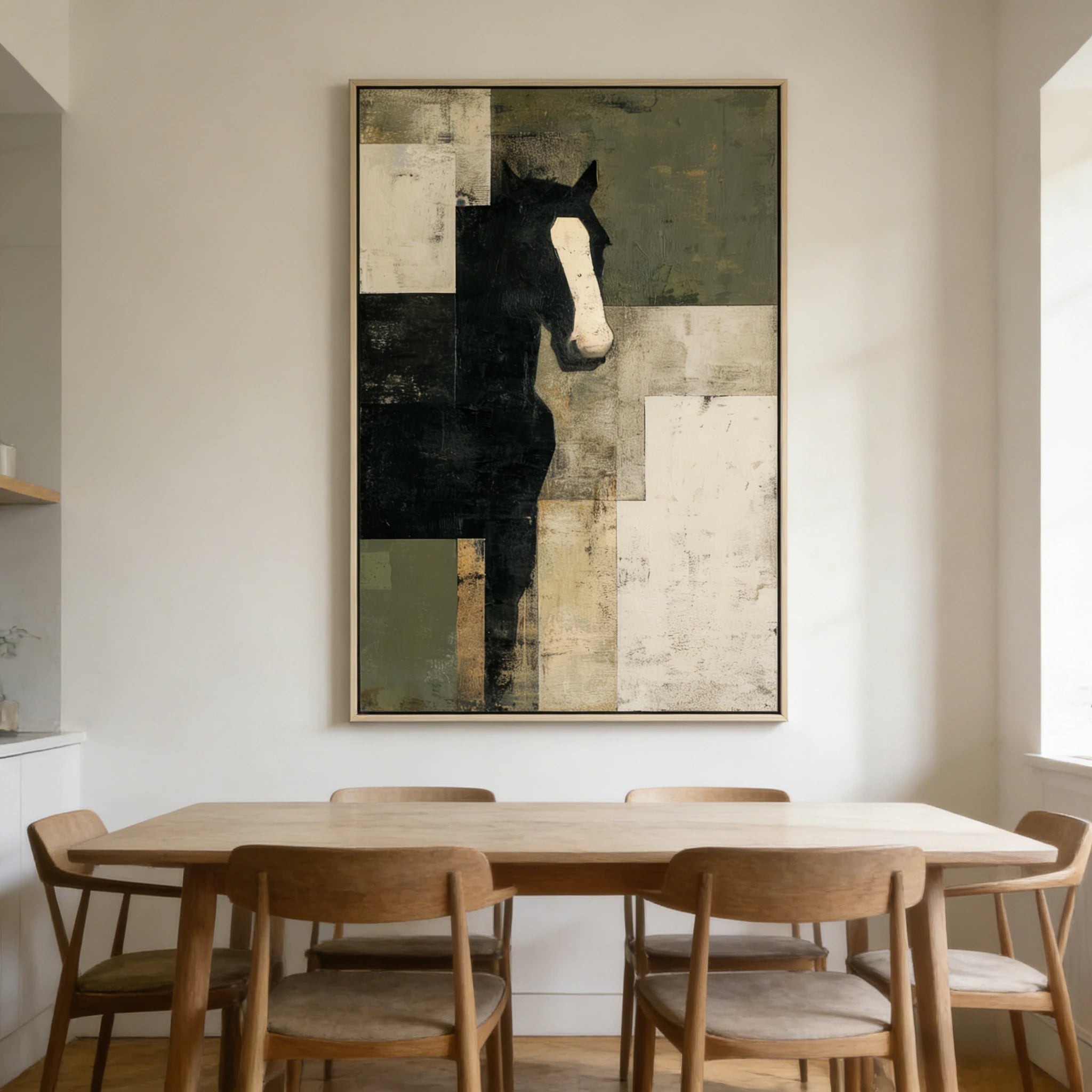 Abstract Black Horse Oil Painting - Hand-Painted Wabi-Sabi Wall Art #WA525