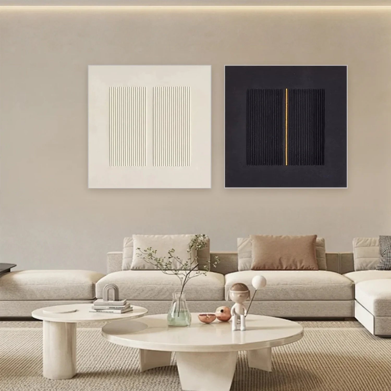 Black and White Minimalist_Textured Canvas Art Set of 2 #MZ102