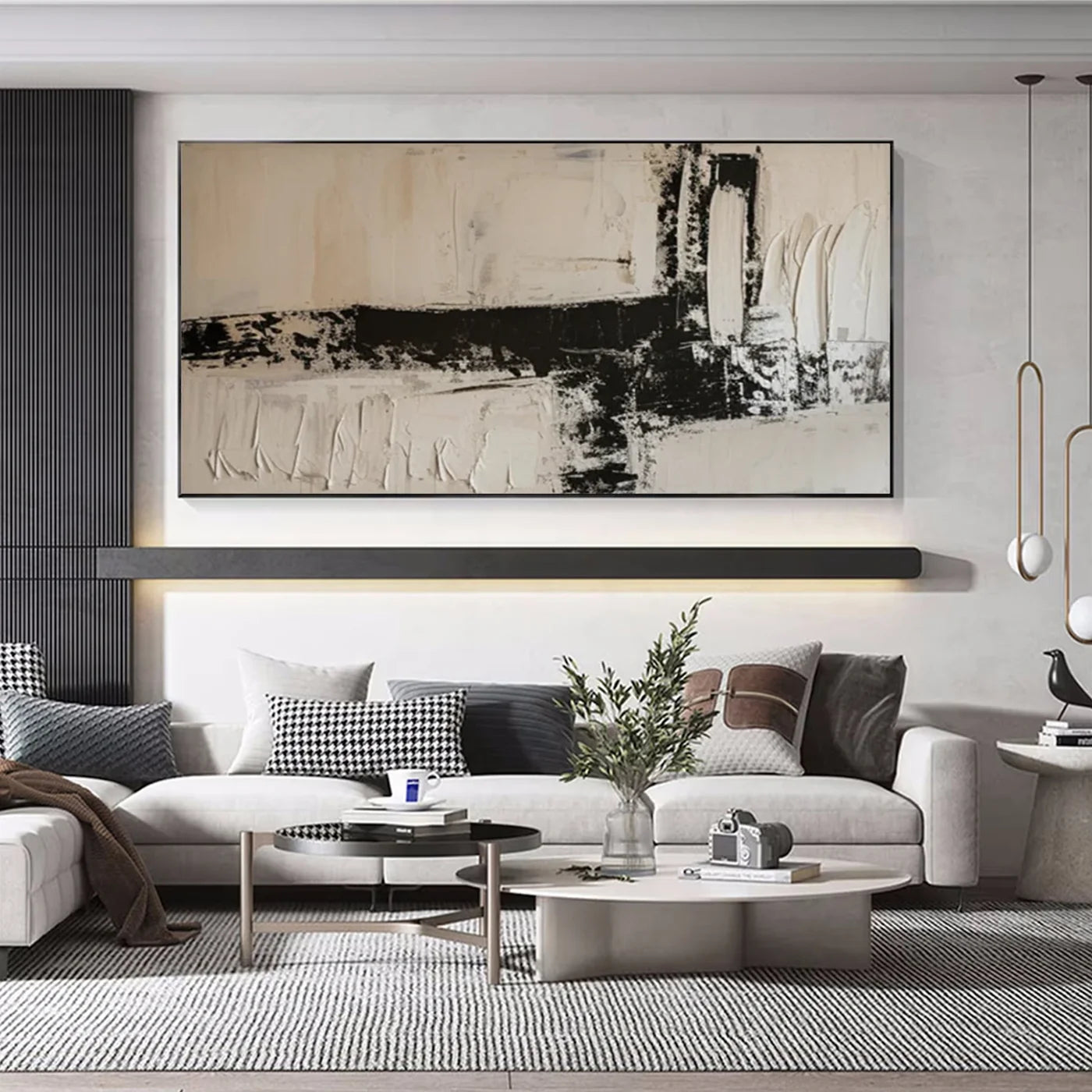 Contemporary Wabi-Sabi Beige and Black Abstract Oil Painting#JM96