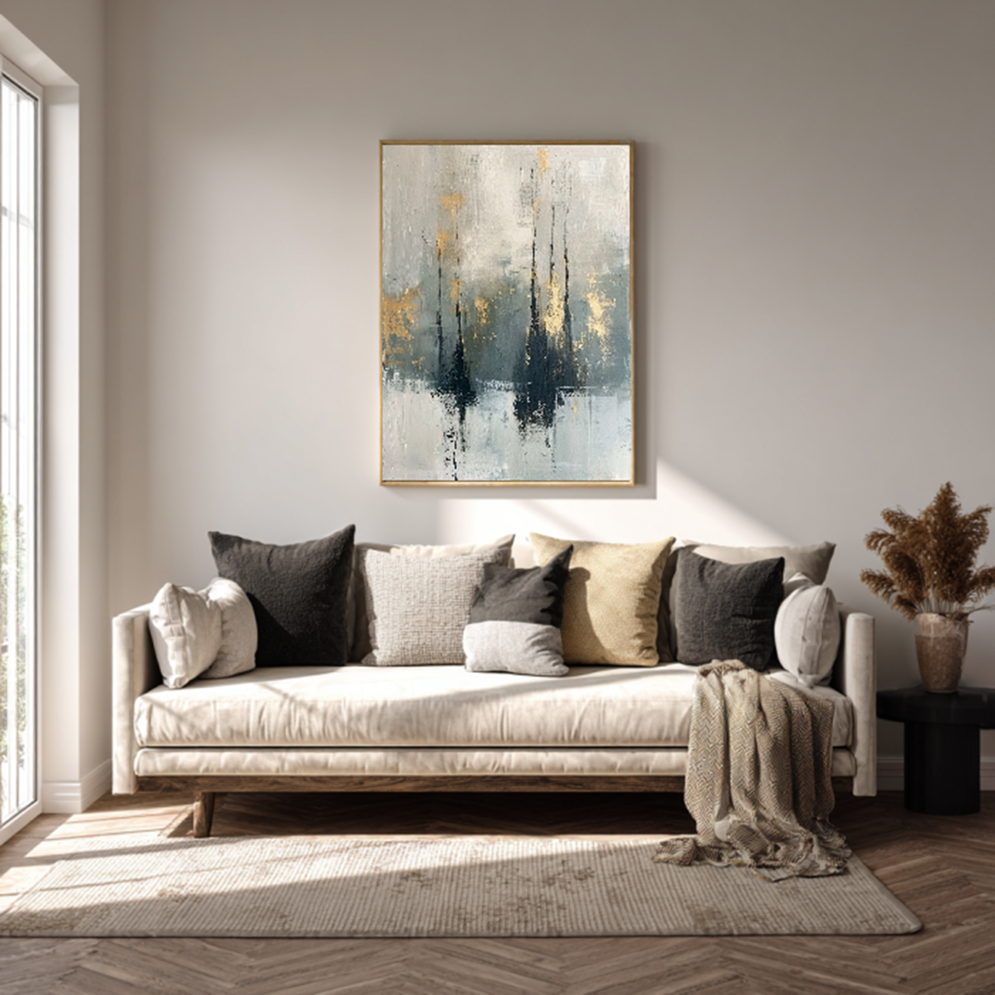 Abstract Gray & Gold Textured Oil Painting #FT214