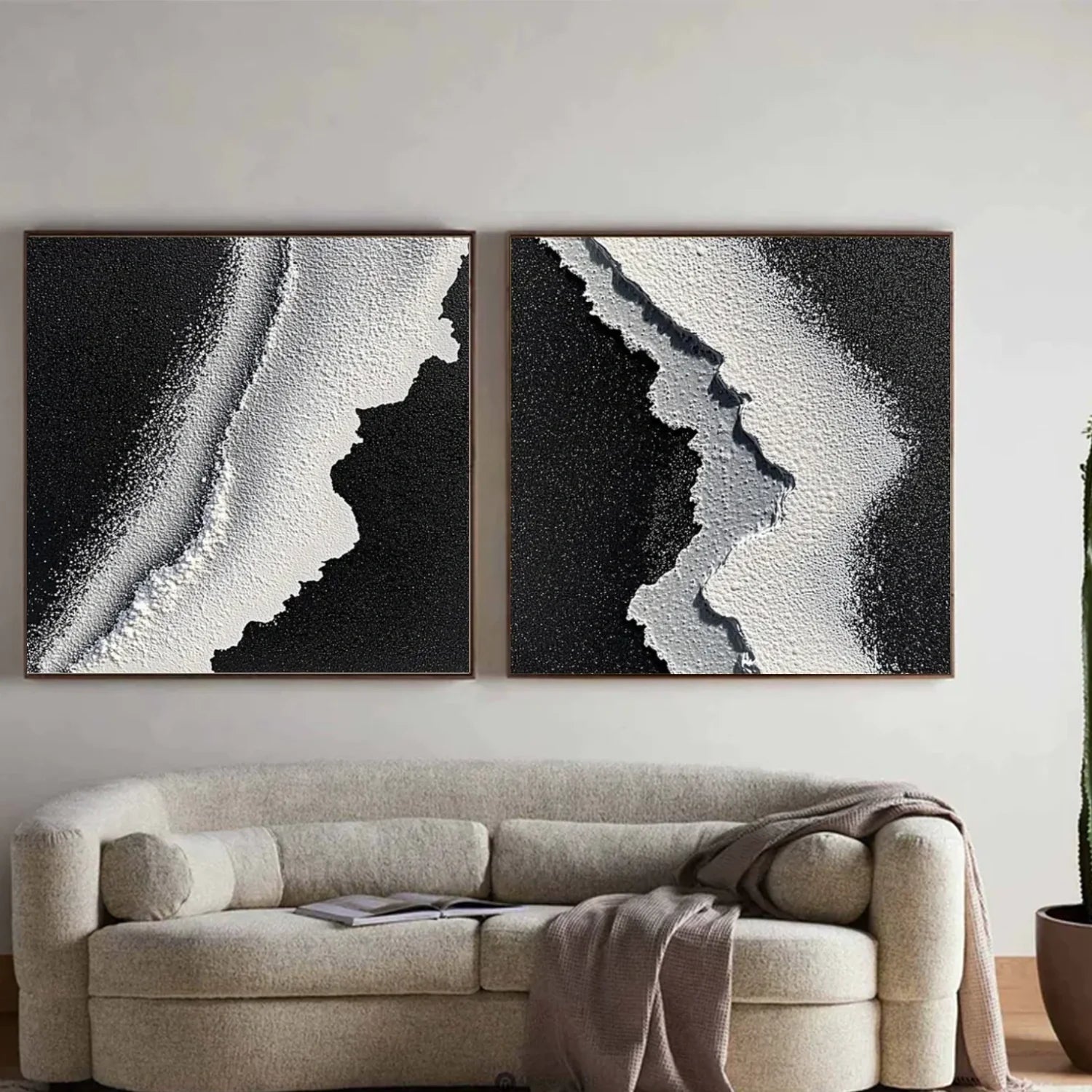 Black and White Minimalist_Textured Canvas Art Set of 2 #MZ118