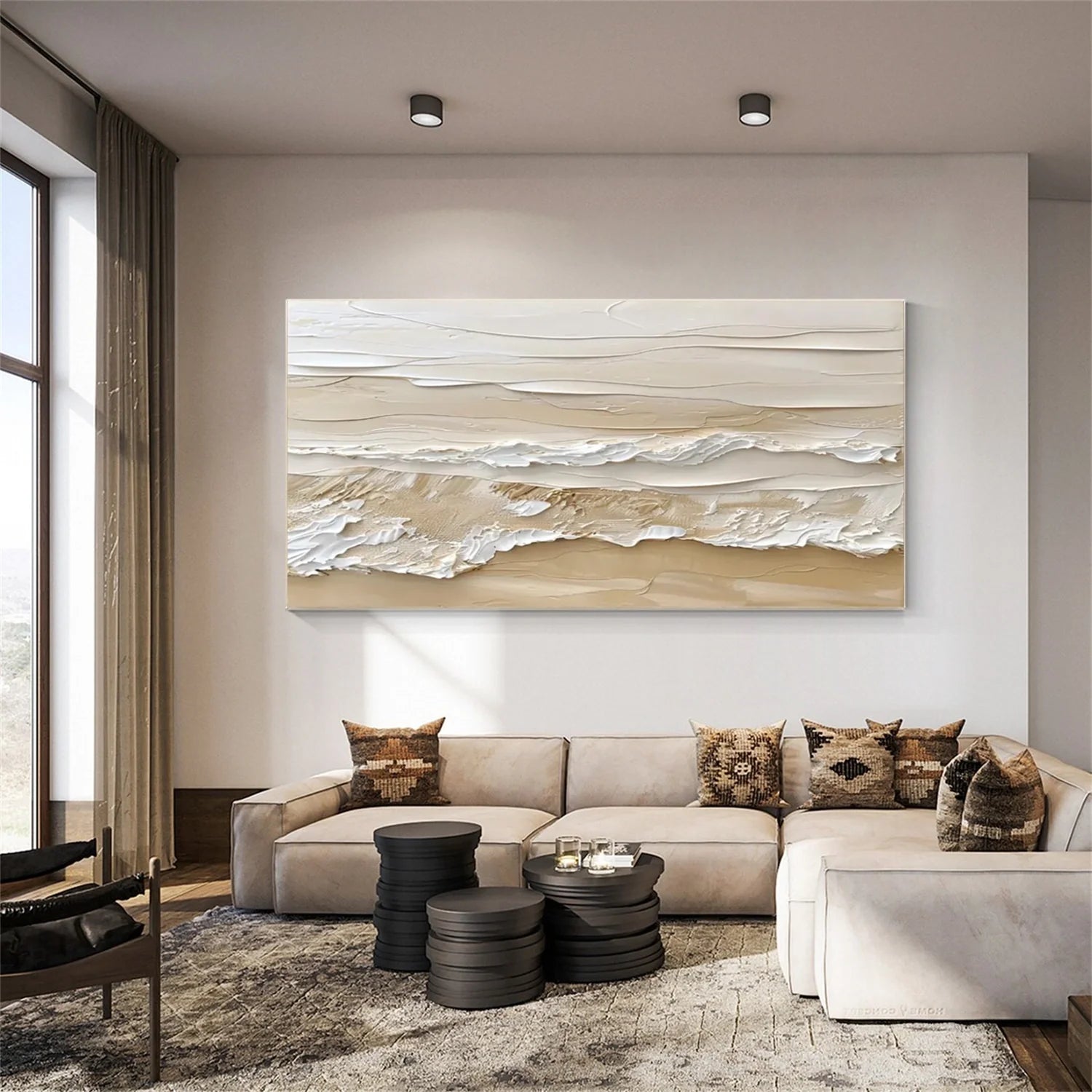 Beige and Brown Sea & Sky Abstract_Textured_Wall Art #SK141