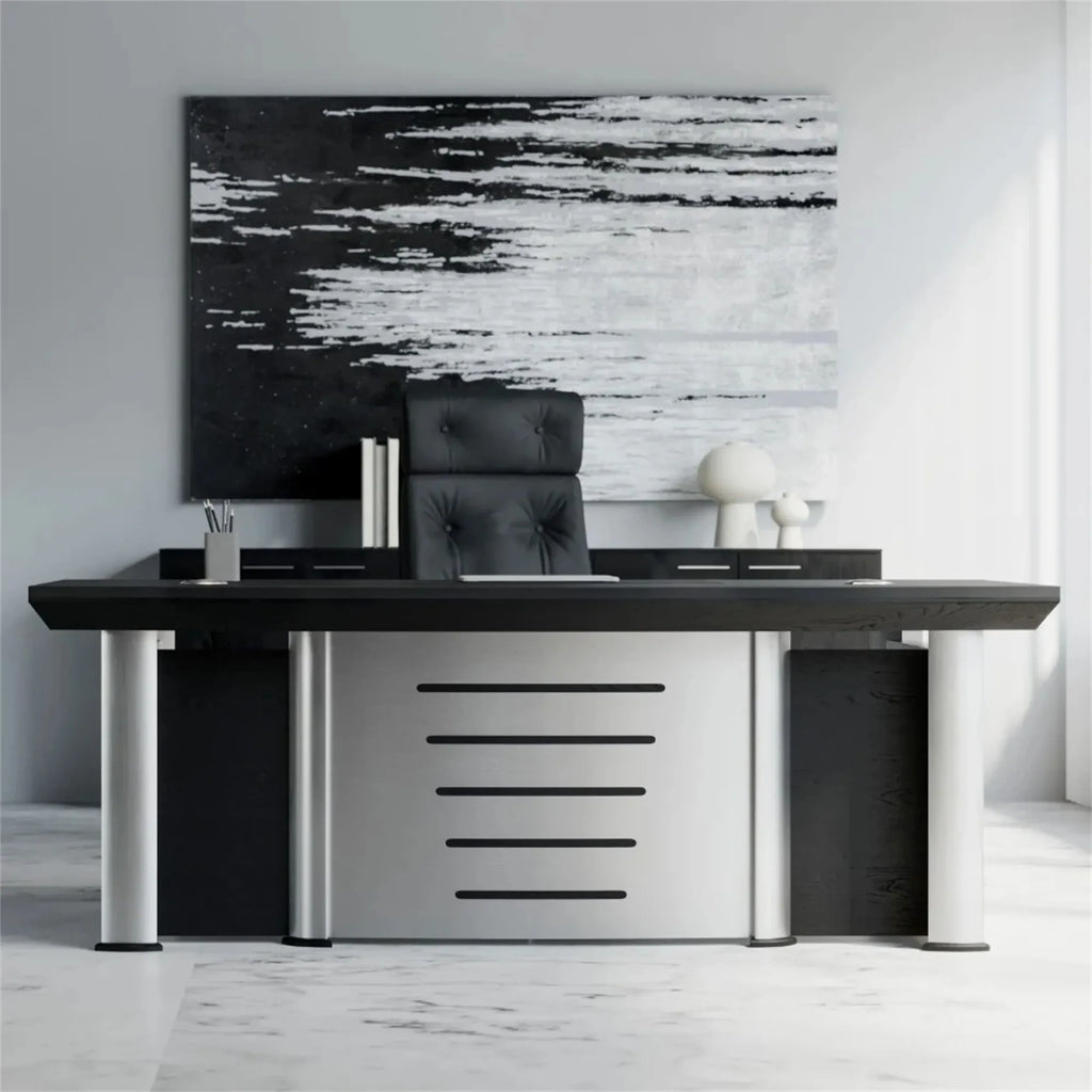 Modern Minimalist Black and White Abstract Oil Painting #JM88