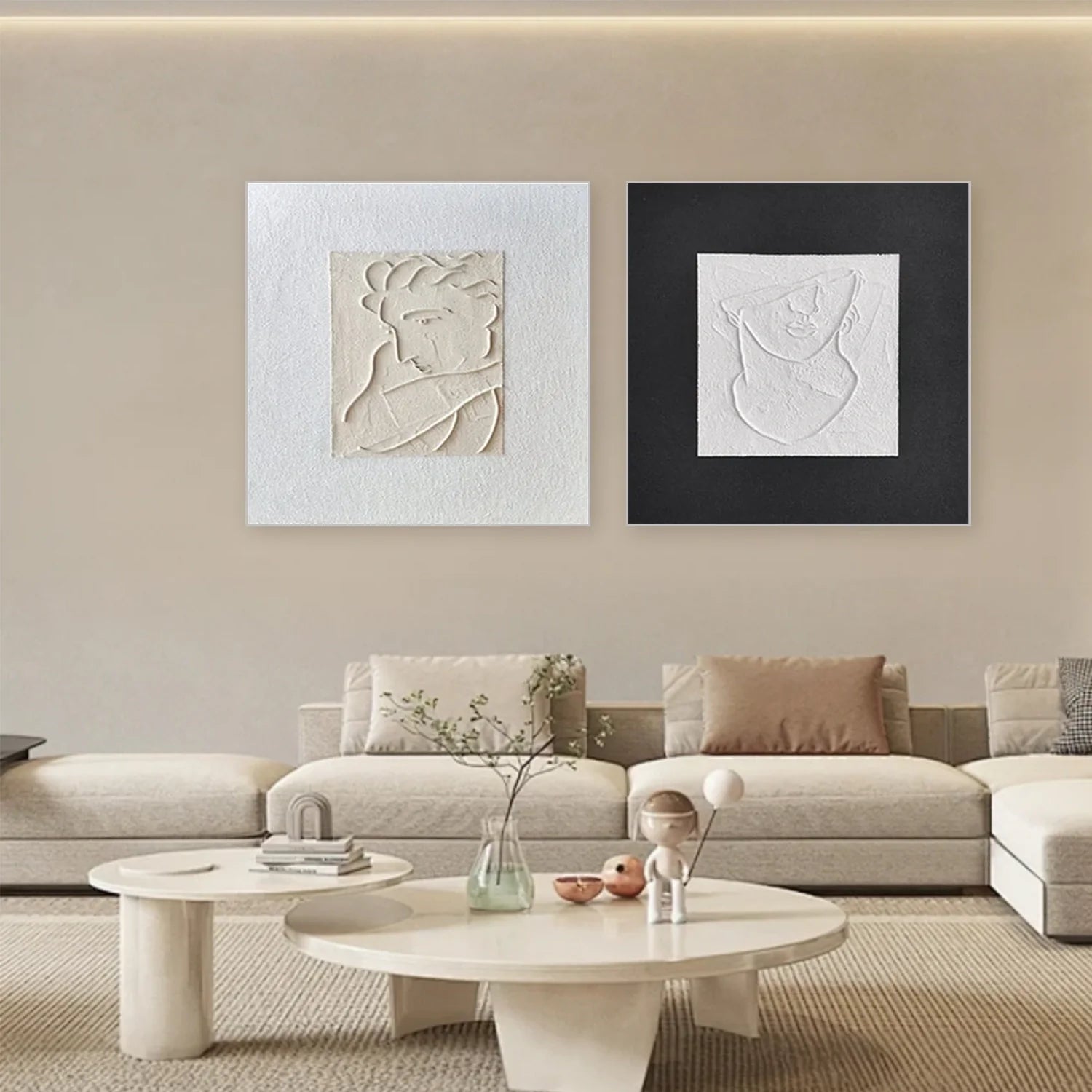 Black and White Minimalist_Textured Canvas Art Set of 2 #MZ103