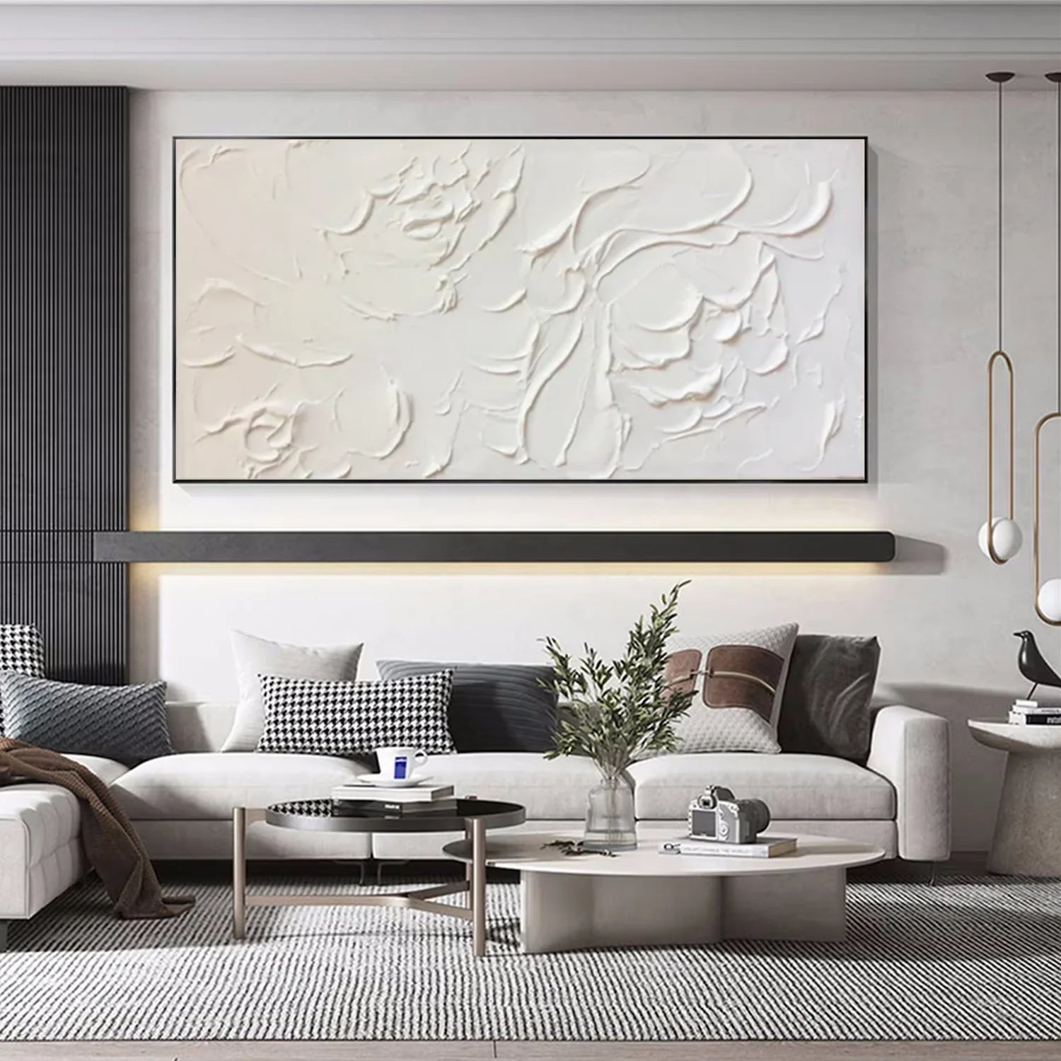 White and Beige Minimalist_Textured_Canvas Art #MD259