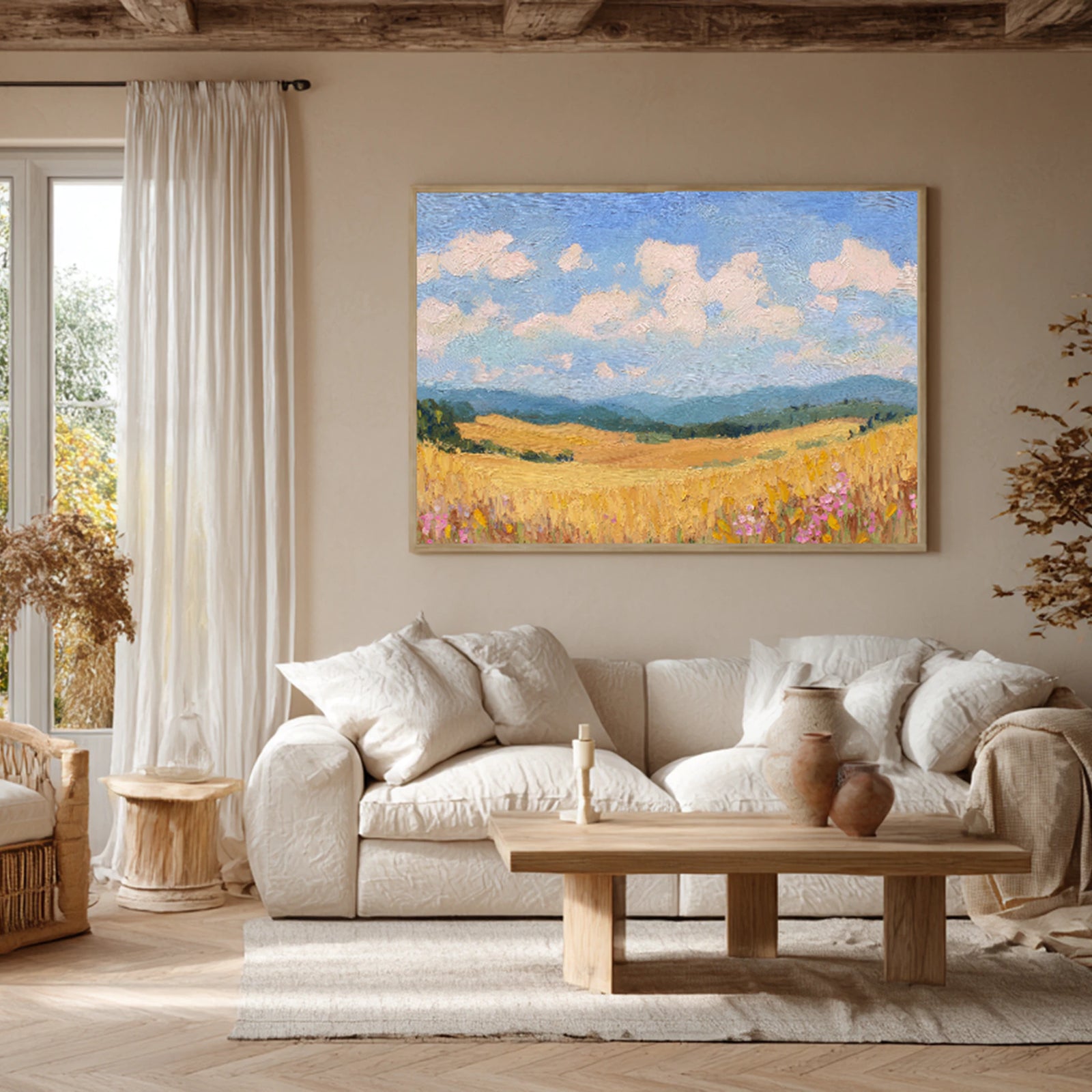 Sunny Wheat Field Landscape Oil Painting #FT575