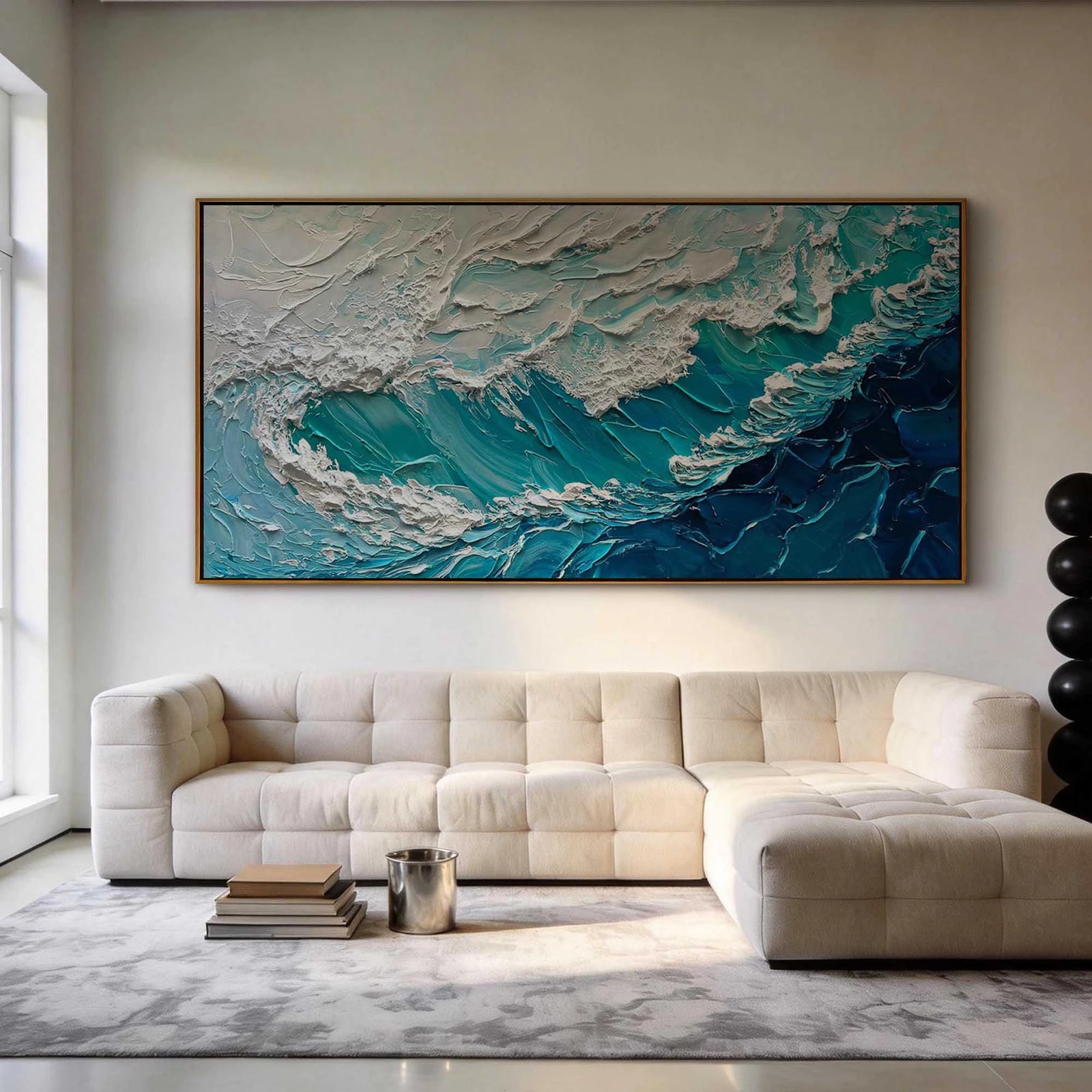 Modern Teal Blue Ocean Wave Texture Painting #SK50