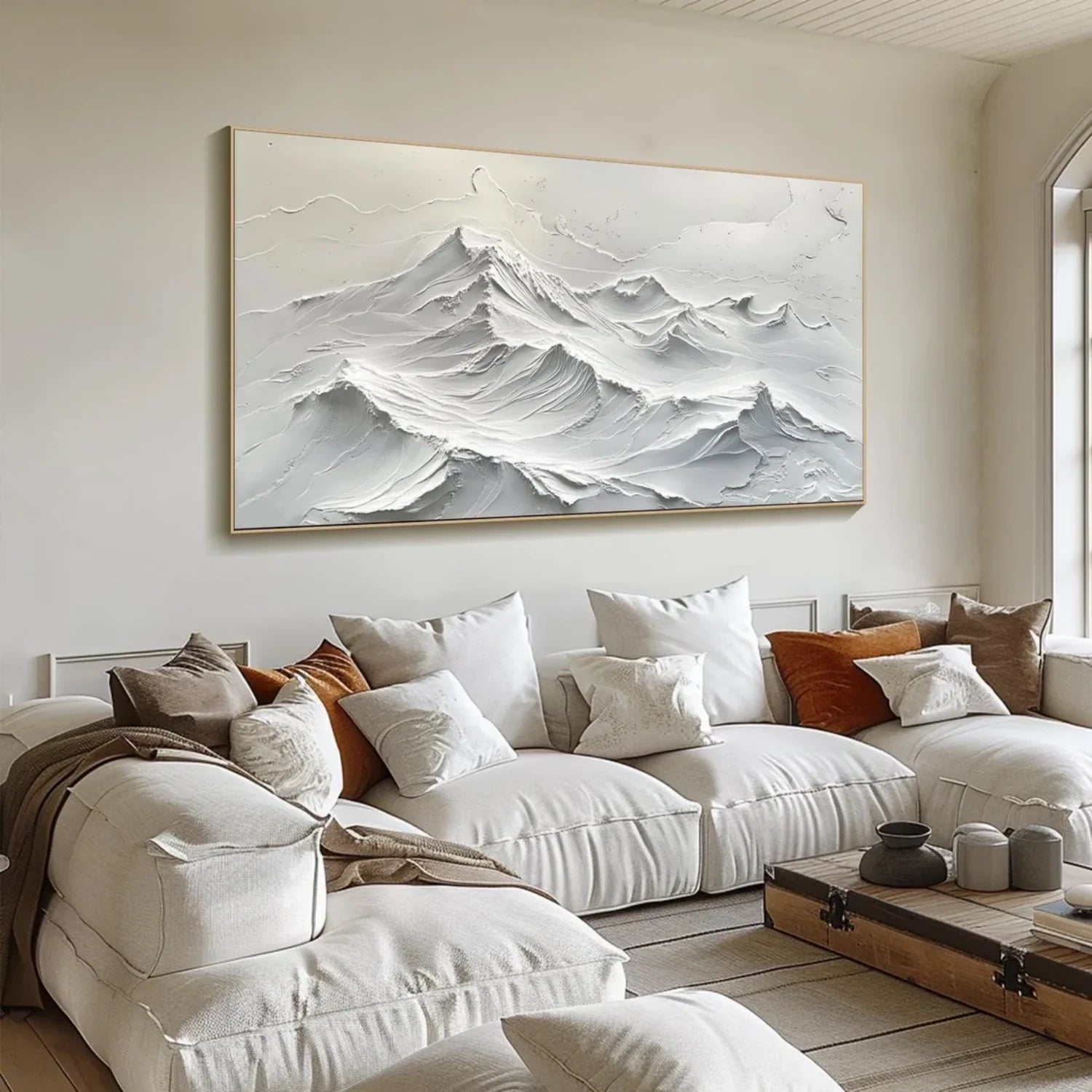 White Minimalistic Mountain Textured Art #MD208