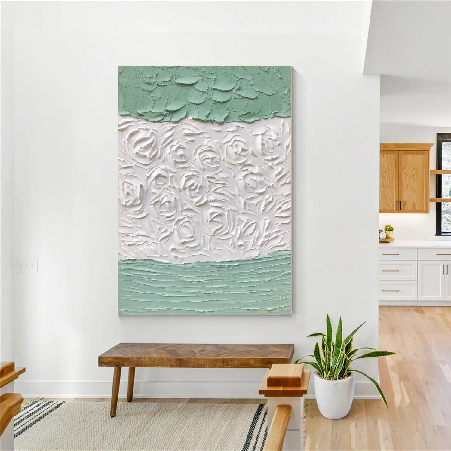 White and Green Minimalistic Textured Art #MD229