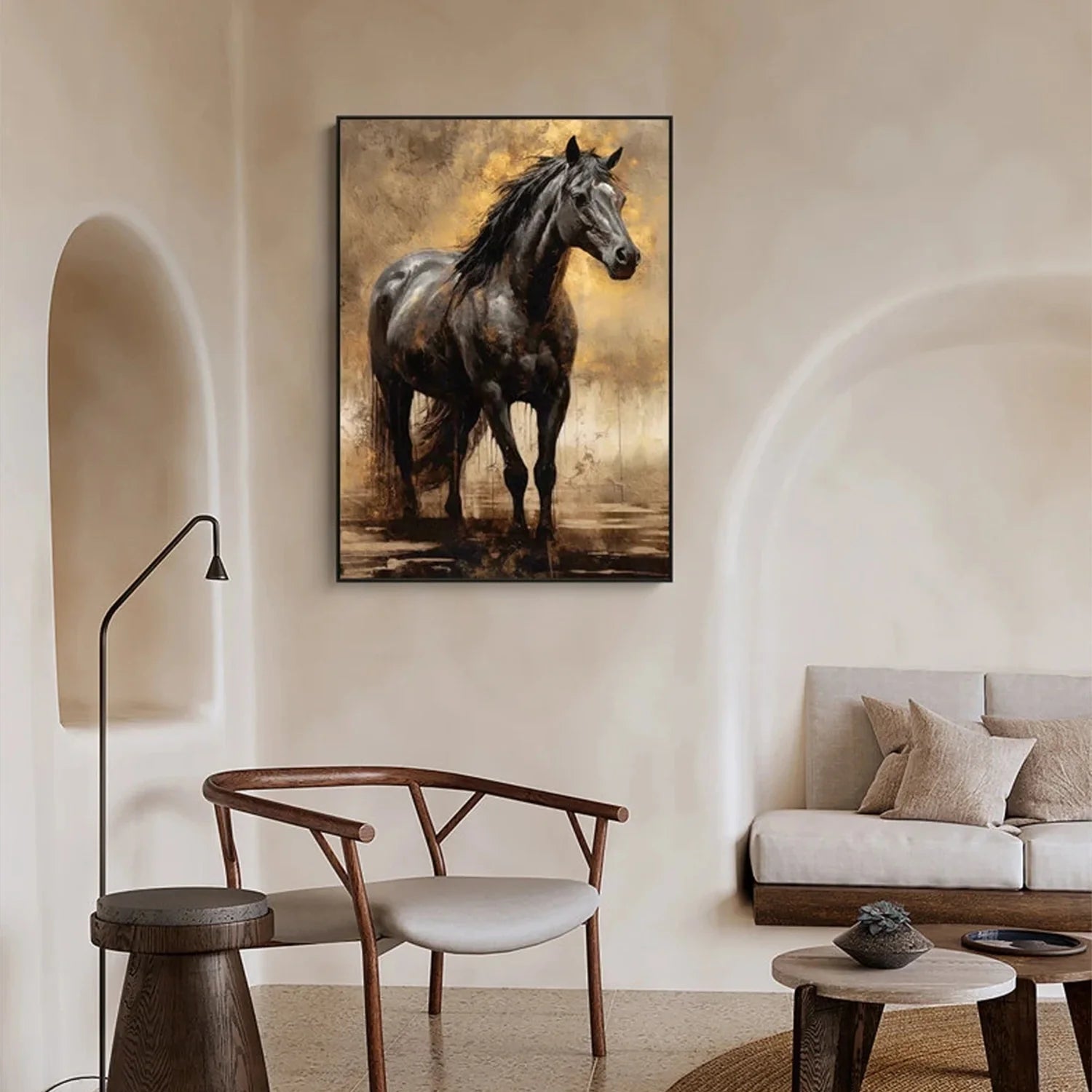 Beige and Brown House Abstract Animal Wall Art #AM056