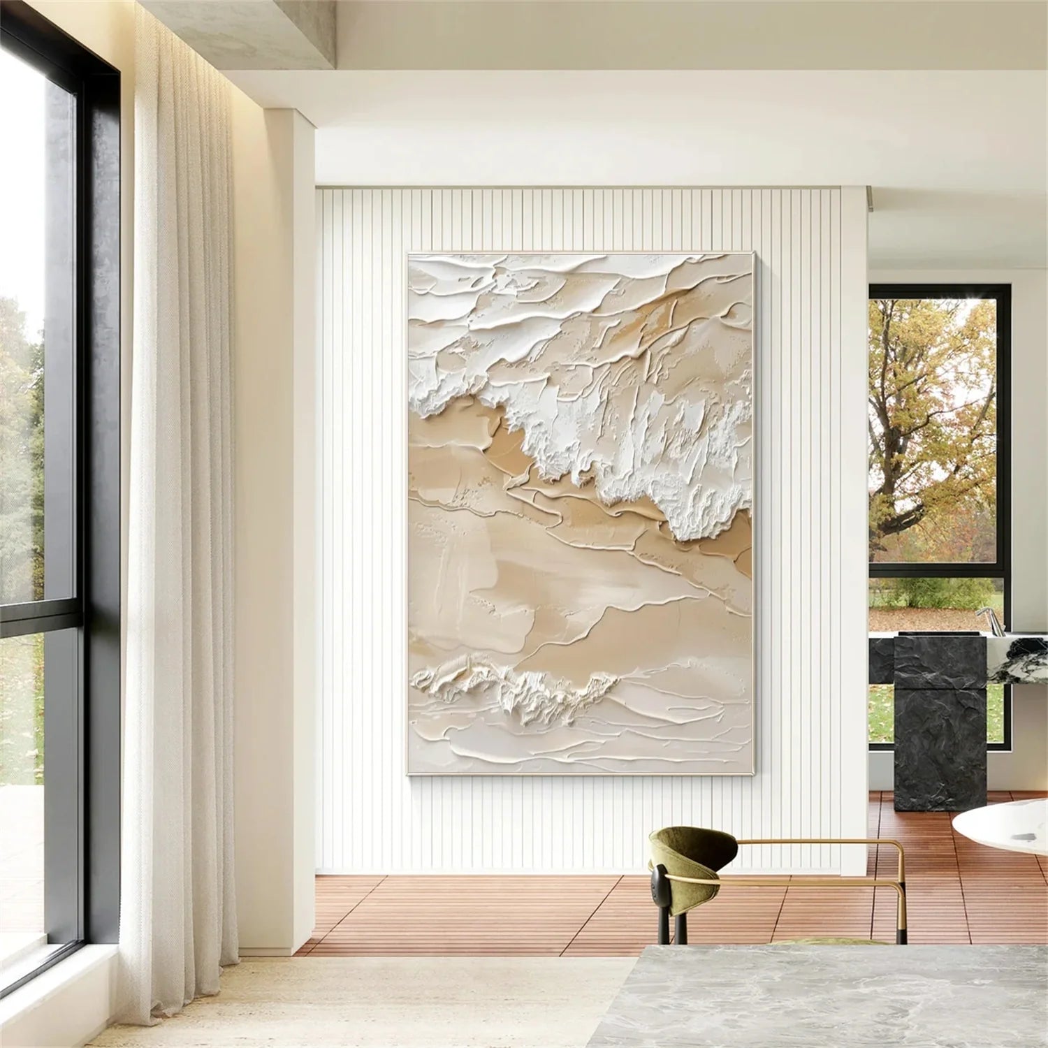 Beige and Brown Sea & Sky Abstract_Textured_Wall Art #SK145