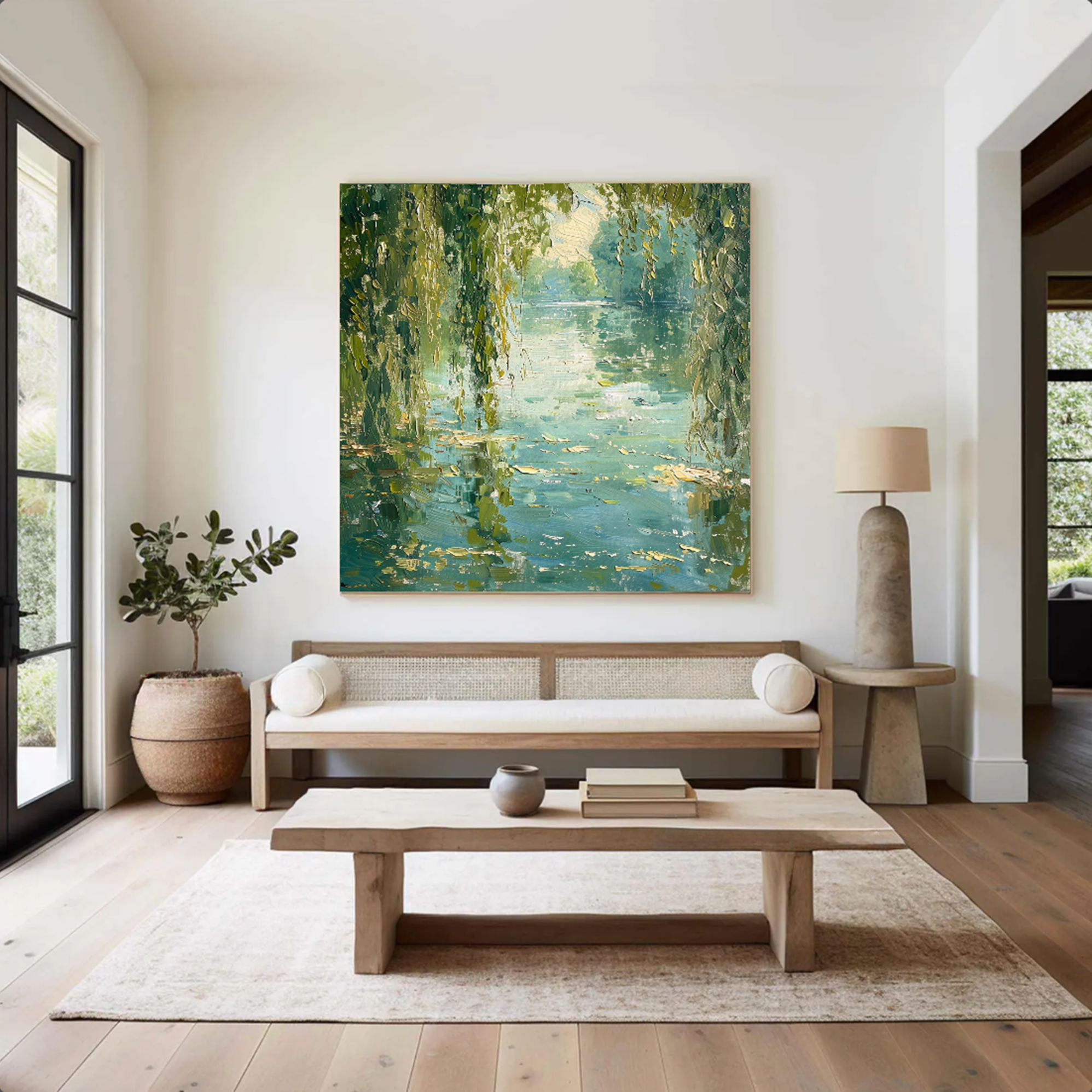 Impressionist Willow River Reflections Hand Painted Oil Painting #FT342