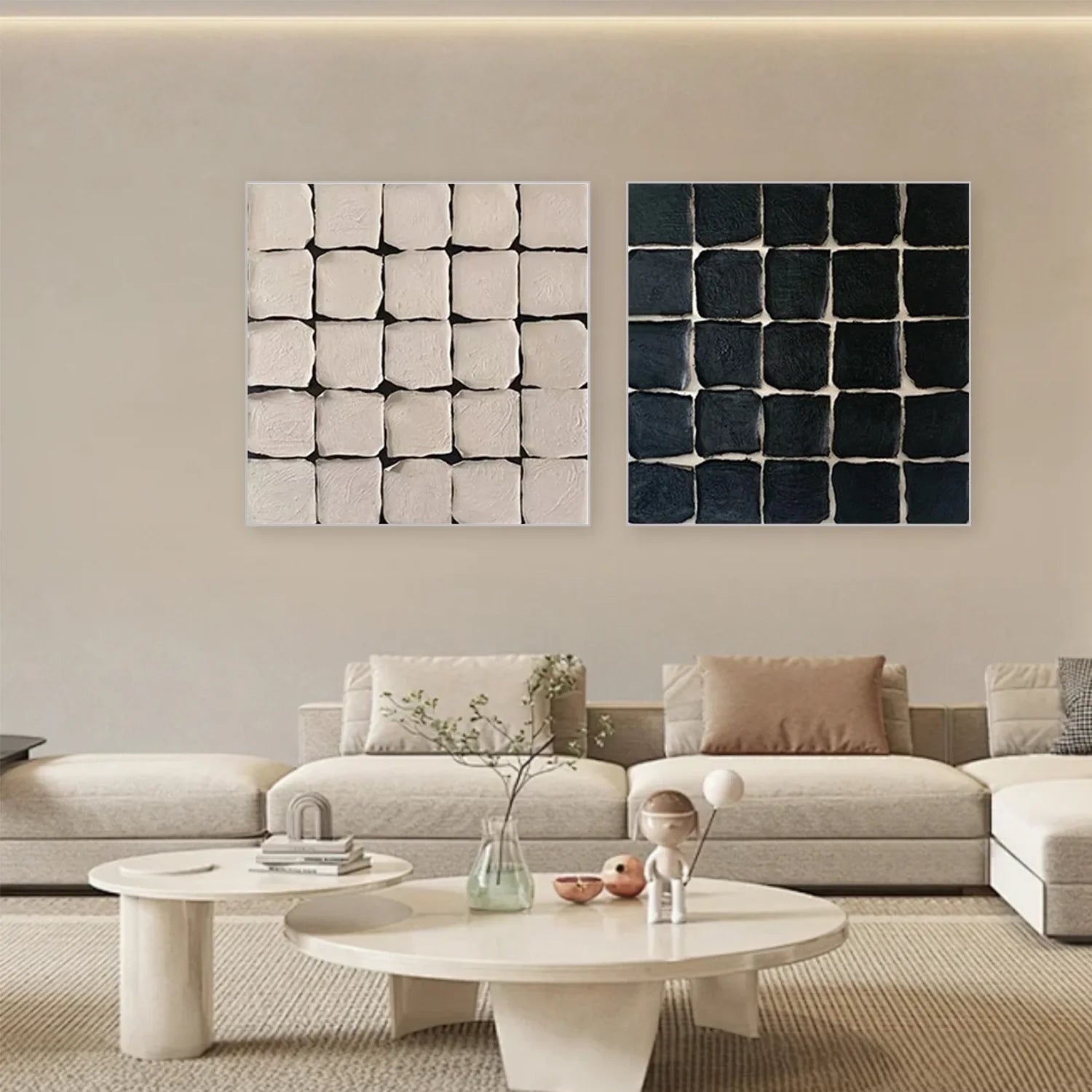 Black and Beige Minimalist_Textured _Canvas Art Set of 2 #MZ100