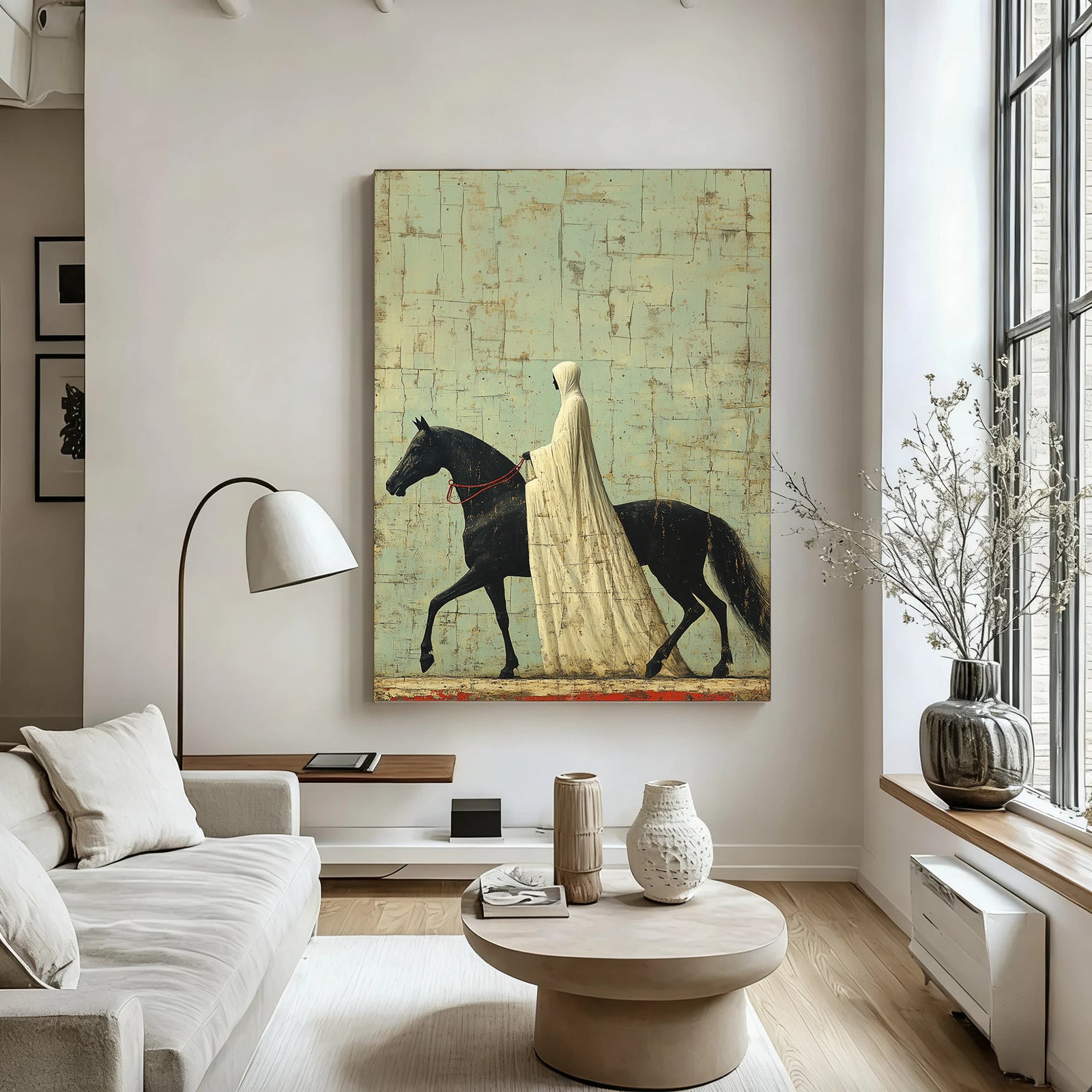 Original Abstract Black Horse Rider Oil Painting #WA529