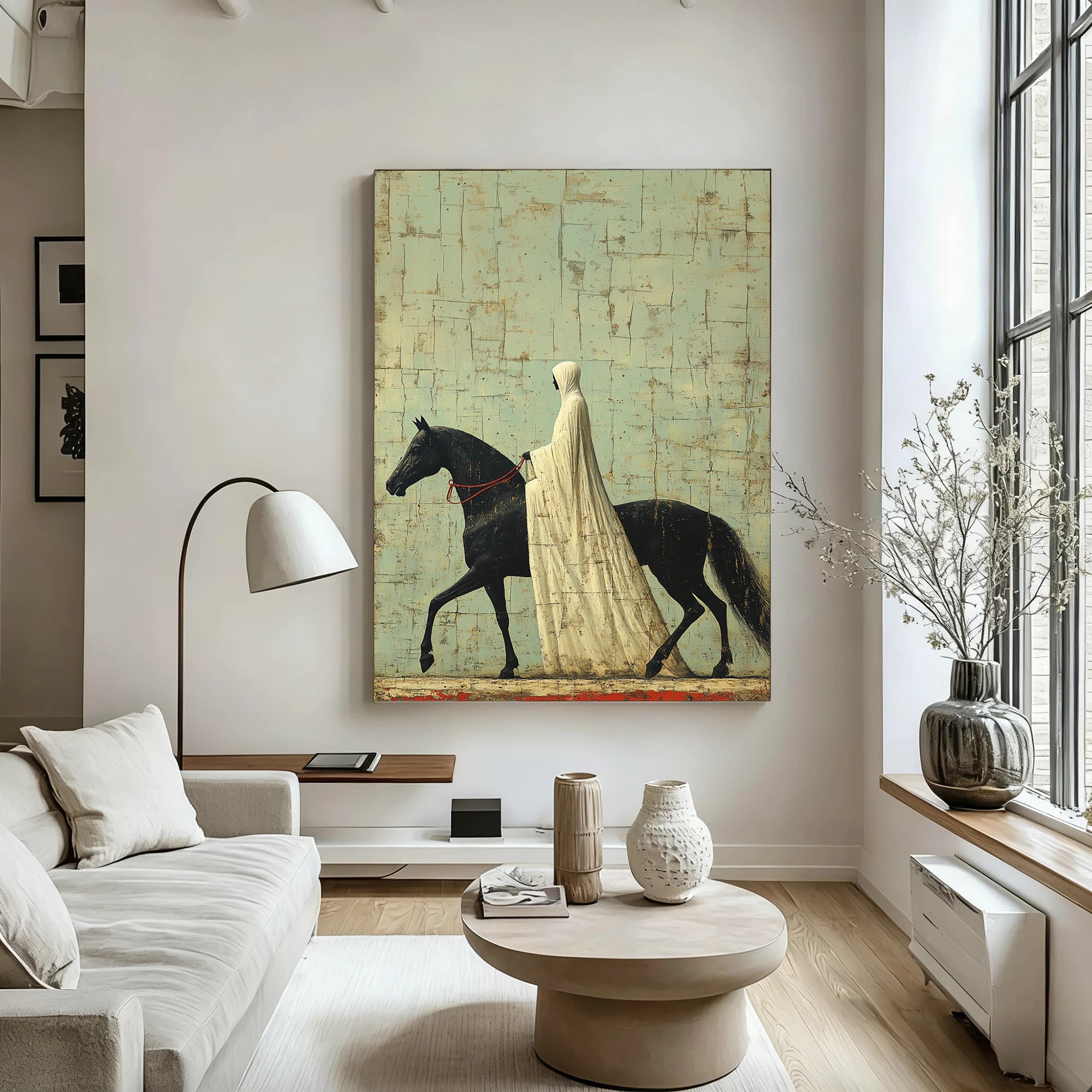 Original Abstract Black Horse Rider Oil Painting #WA529