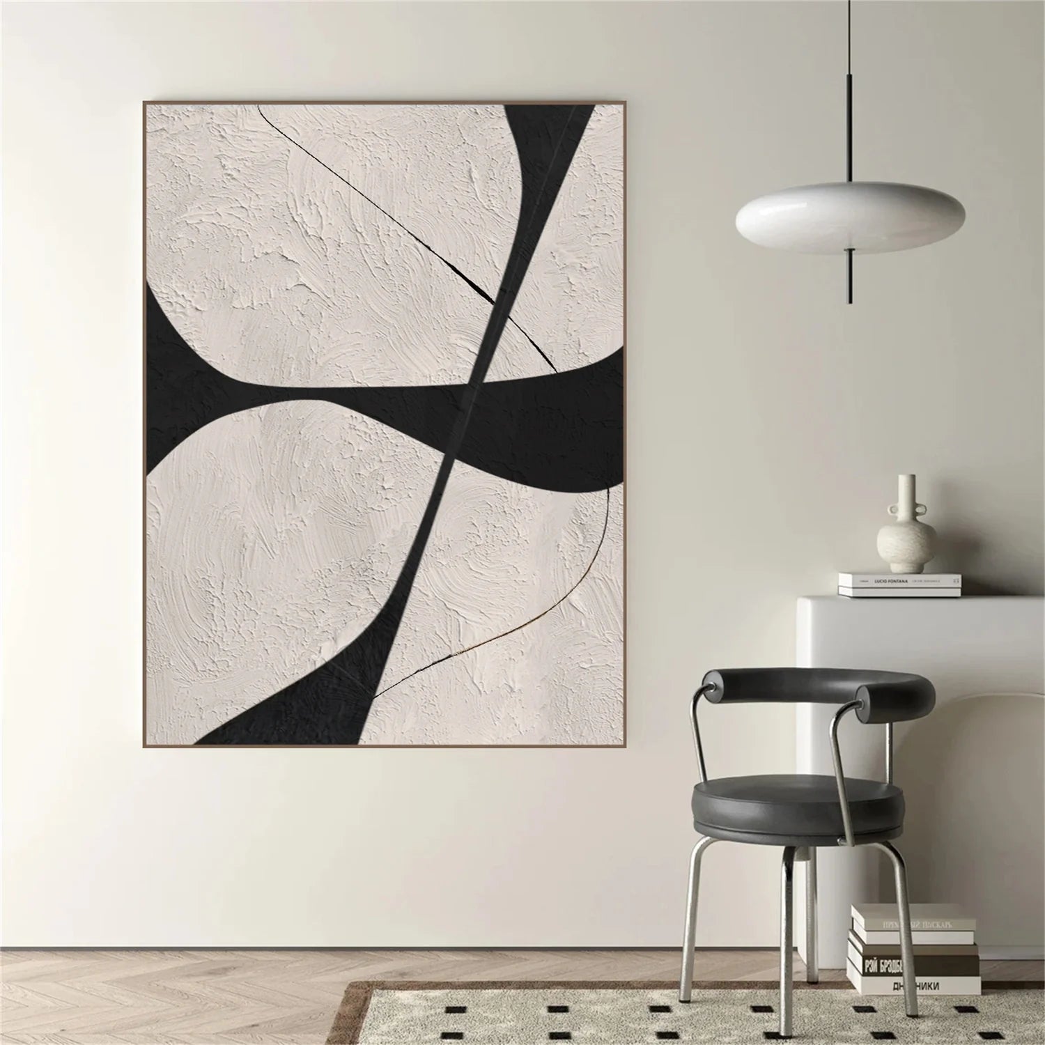 Beige & Black Abstract Textured Canvas Art #WA782