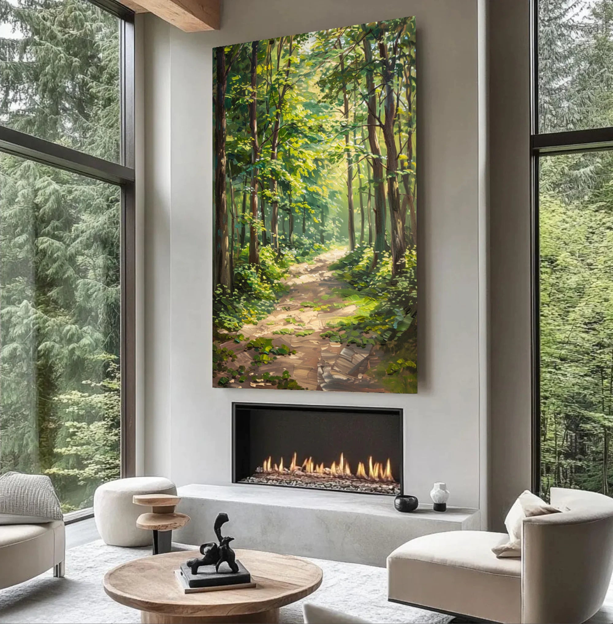 Sunlit Forest Path Hand-Painted Oil Painting #FJ595