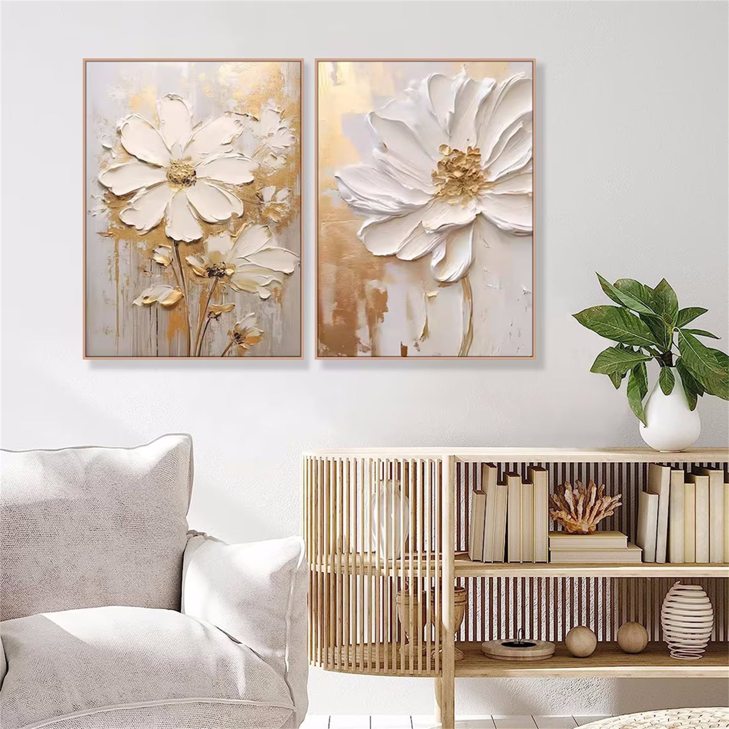 Flower & Tree Abstract Textured Wall Art Set of 2 #FT045