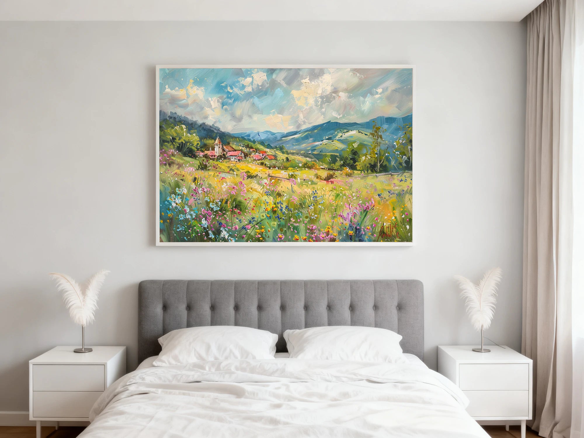Wildflower Meadow Village Oil Painting #FT589