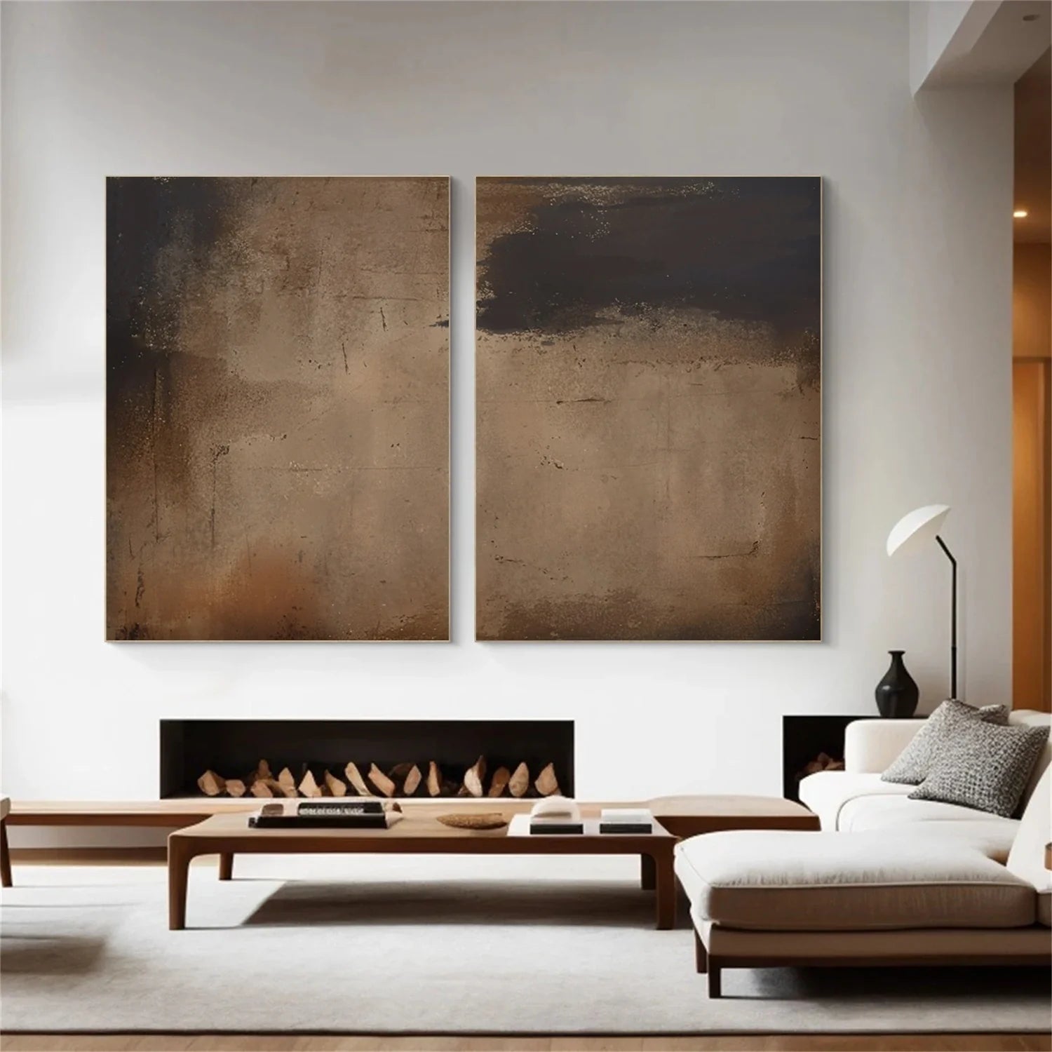 Beige and Brown Abstract Tranquility Set of 2 #WA525
