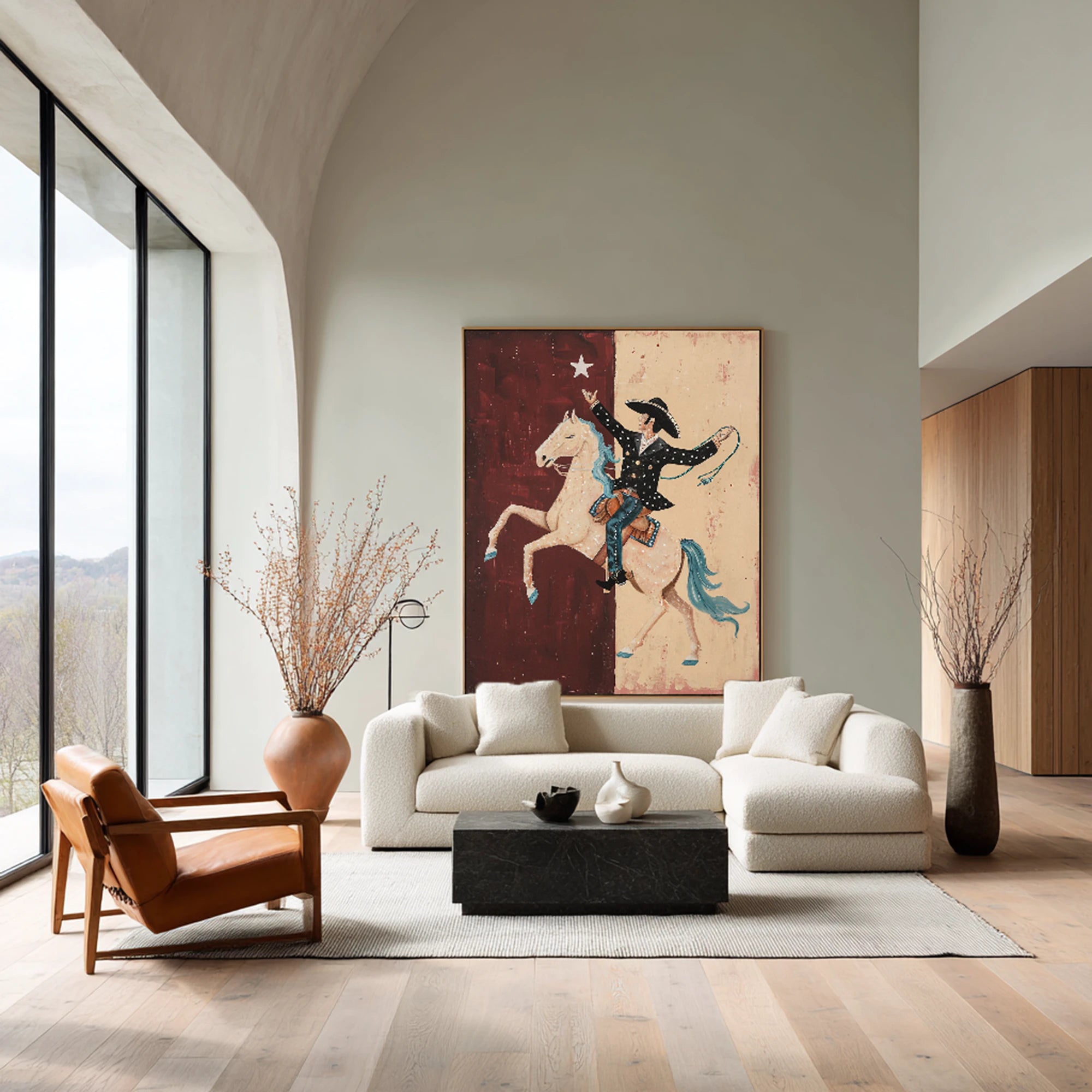 Hand-Painted Cowboy & Horse Texas Flag Wall Art #AB513
