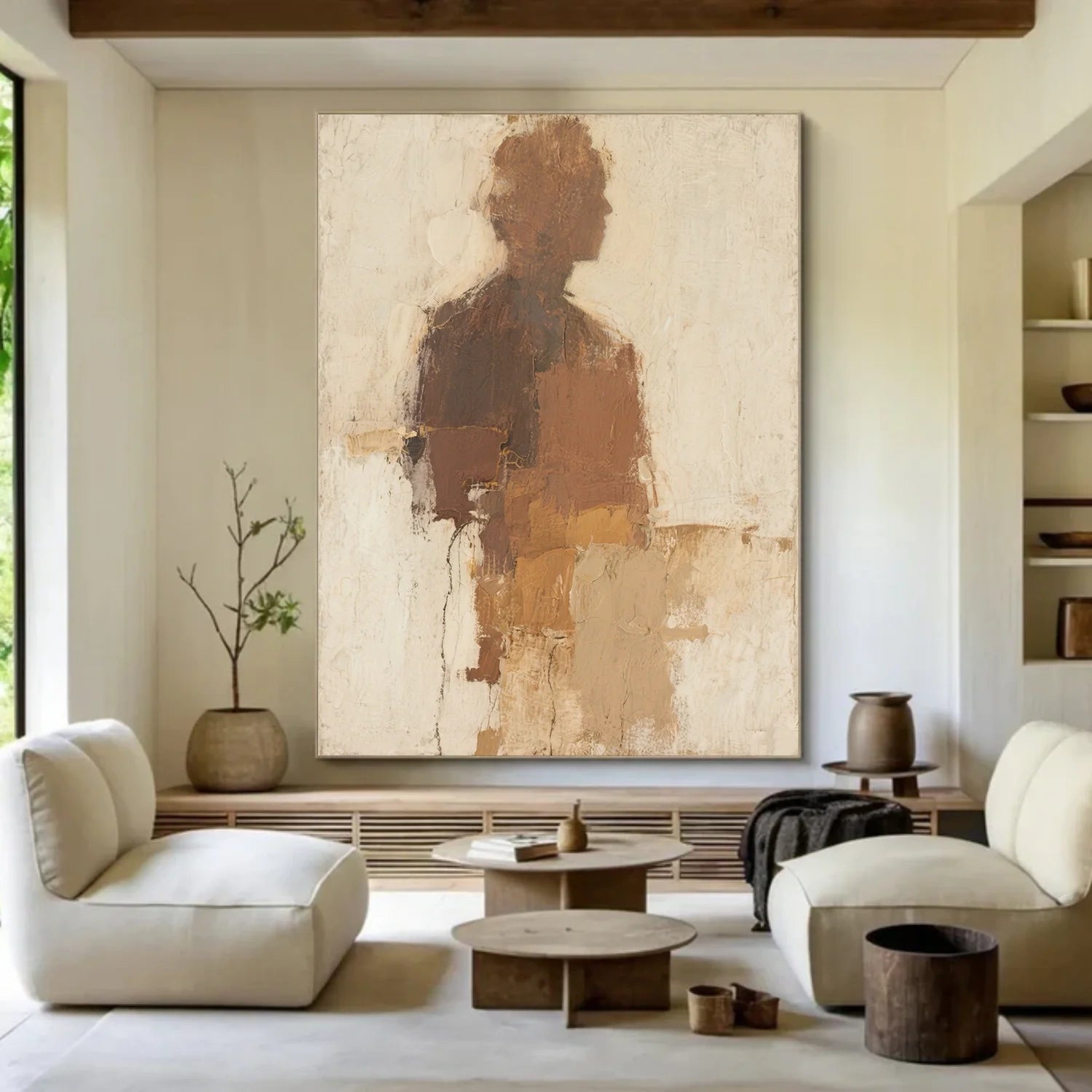 Beige and Brown Abstract_Canvas Art #WA762