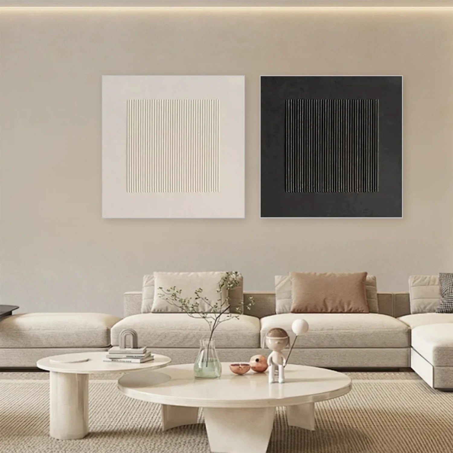 Black and White Minimalist_Textured Canvas Art Set of 2 #MZ101