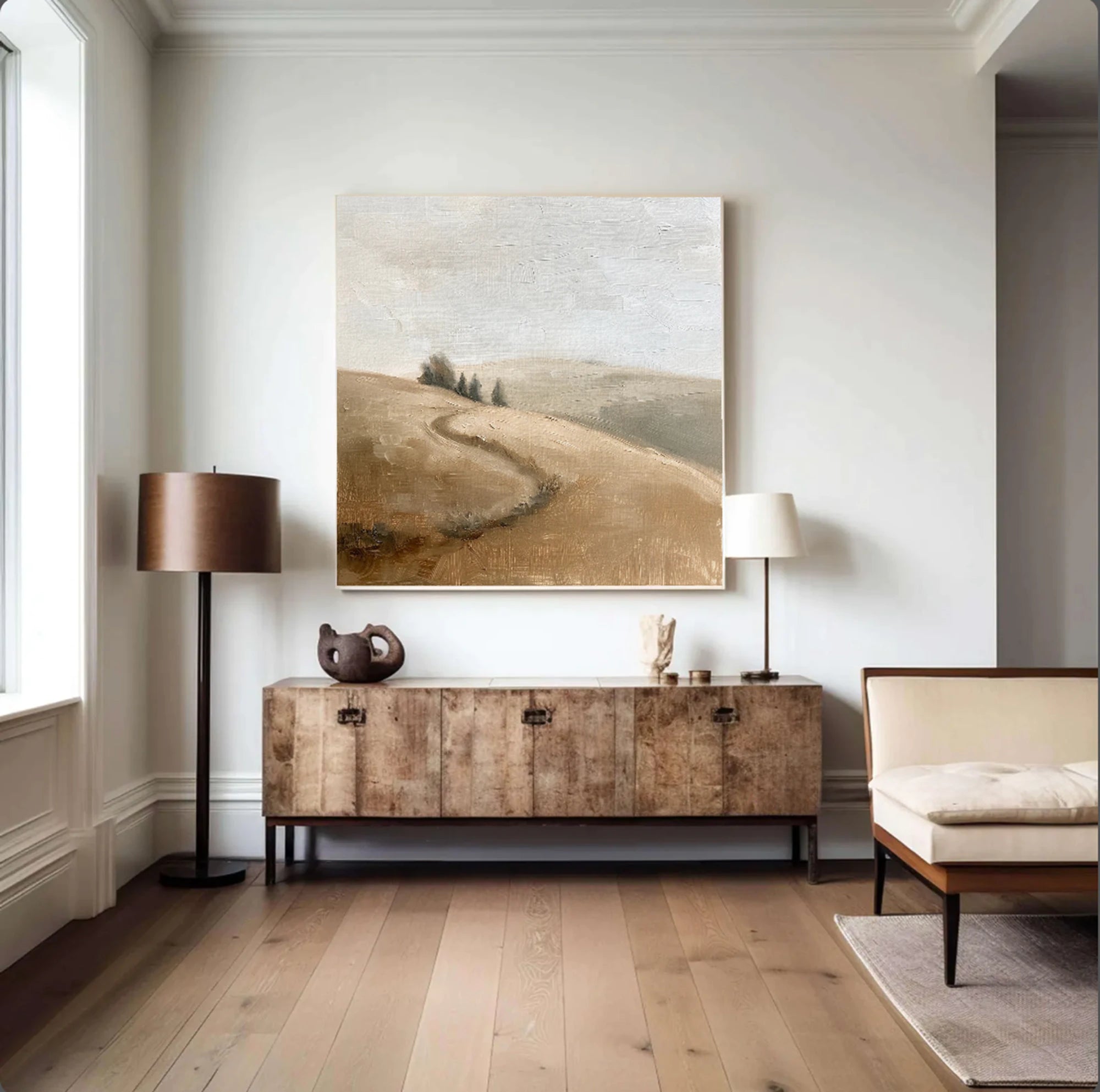 Original Neutral Landscape Oil Painting, Hand-painted #FT525
