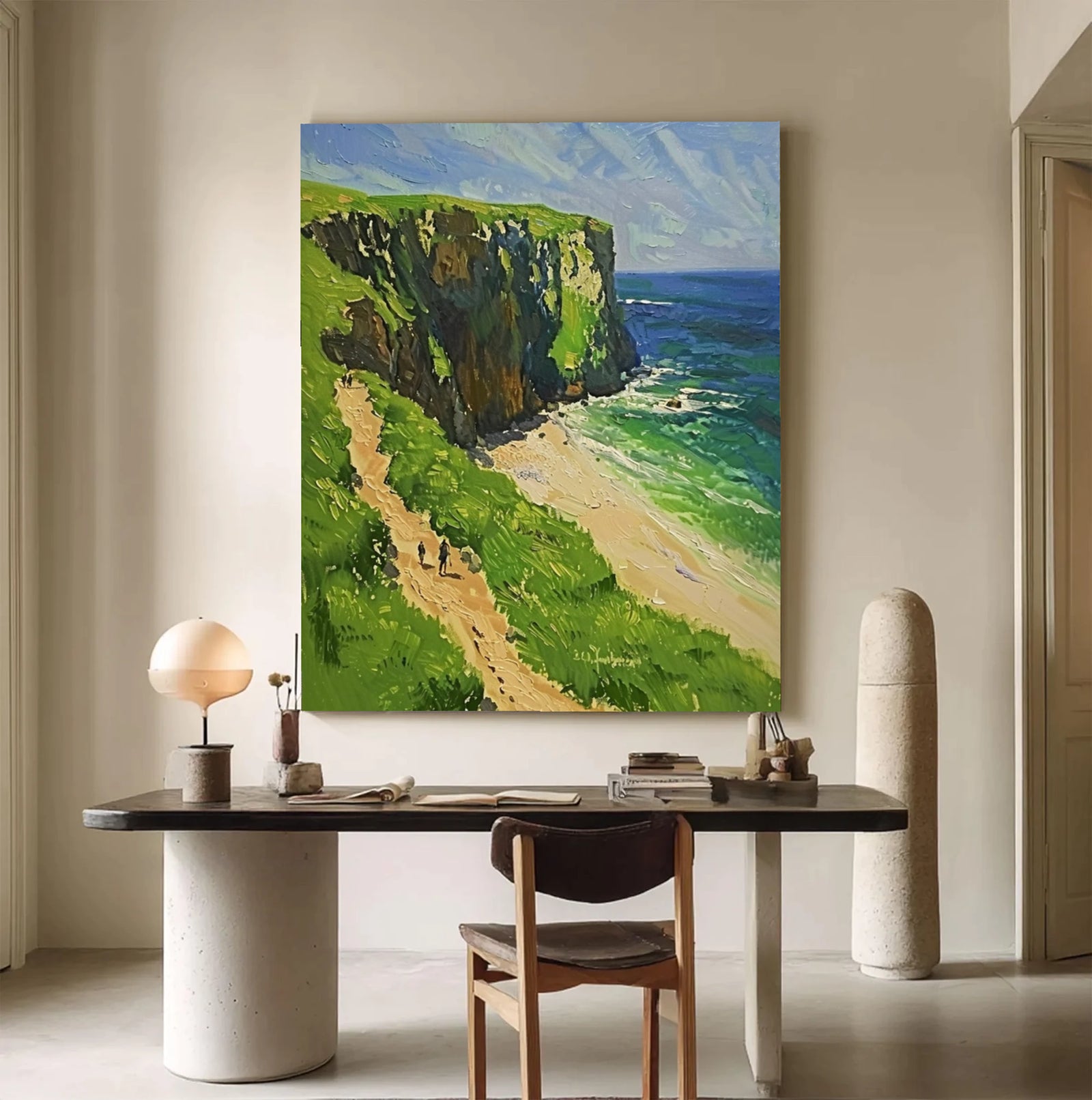 Coastal Cliff Path Hand-Painted Oil Painting #FJ678