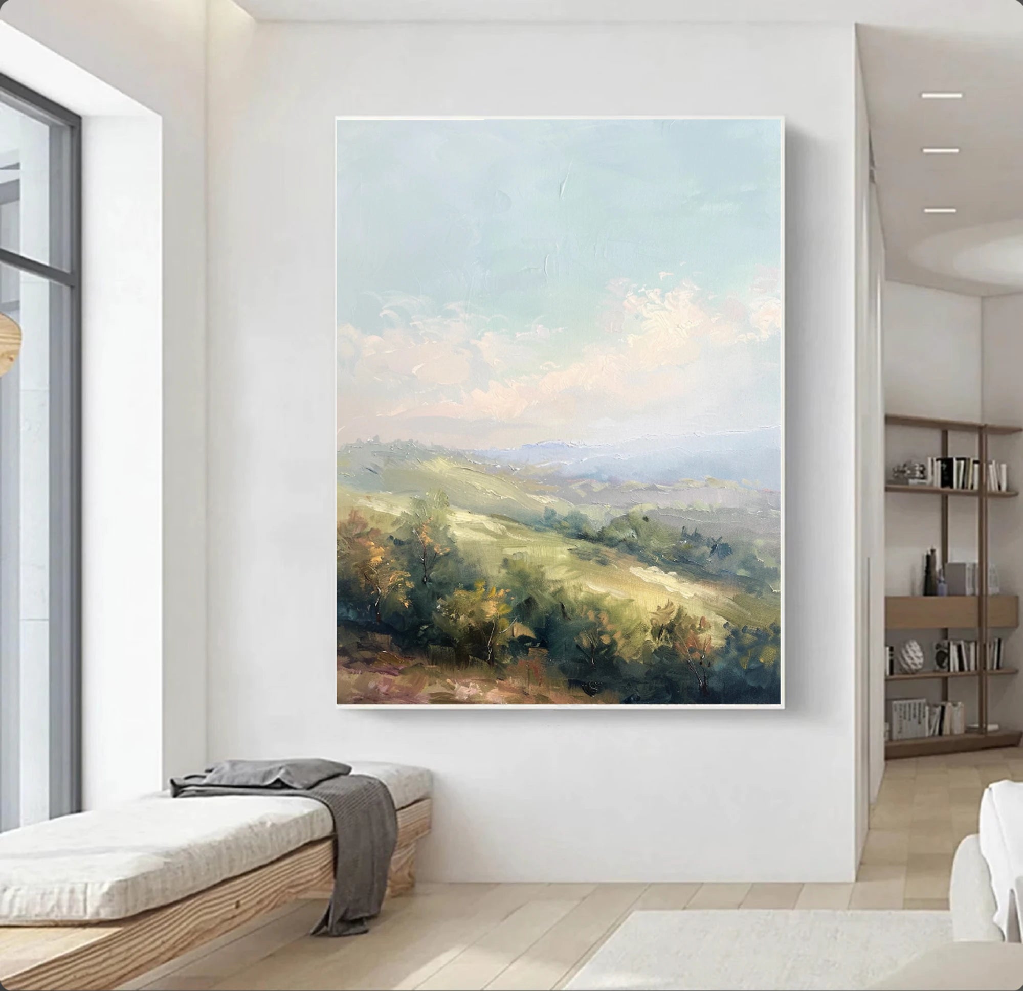 Large Abstract Nature Wall Art, Hand-painted Light Blue Sky Artwork #FJ594