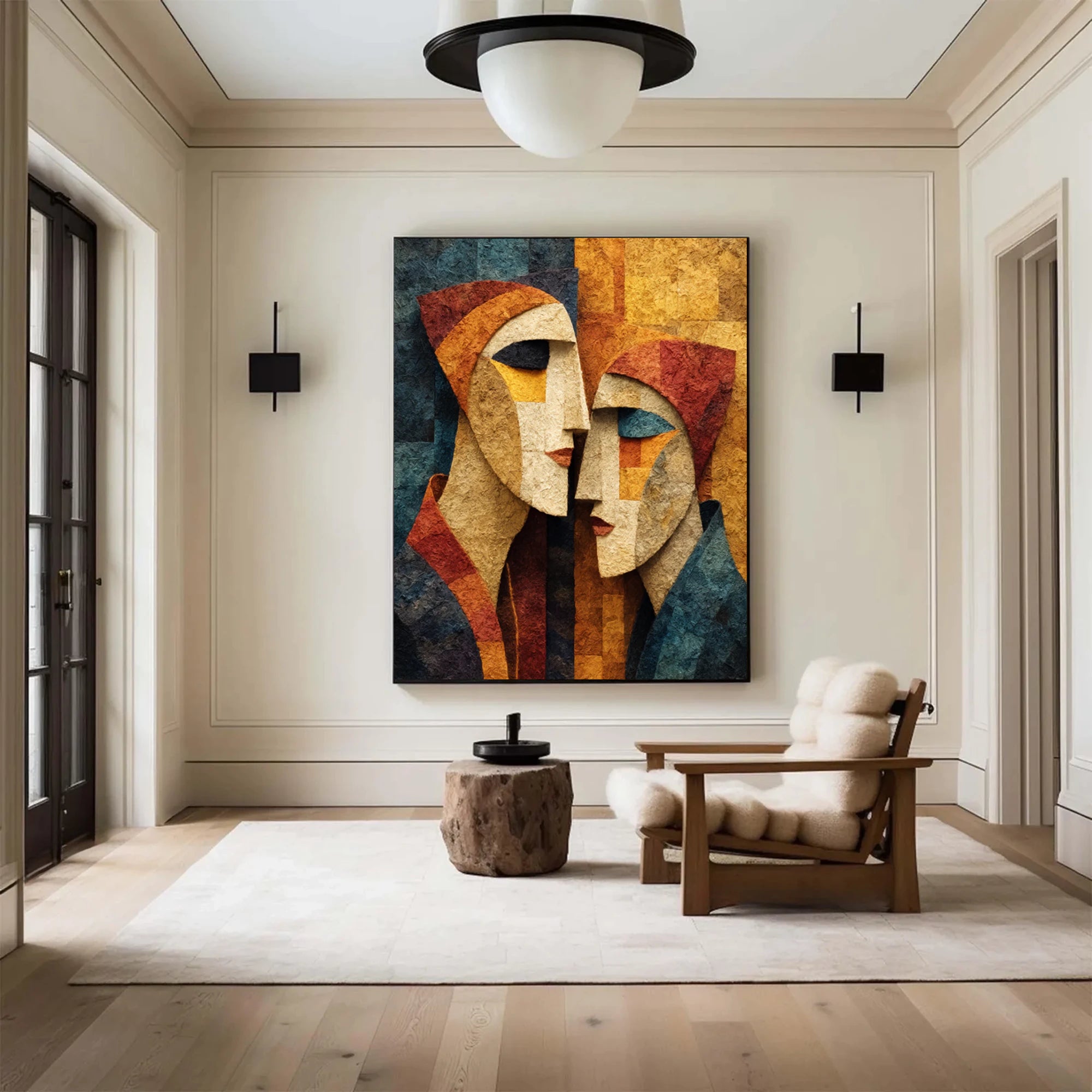 Abstract Cubist Faces Oil Painting | Hand-Painted Modern Art #WA519