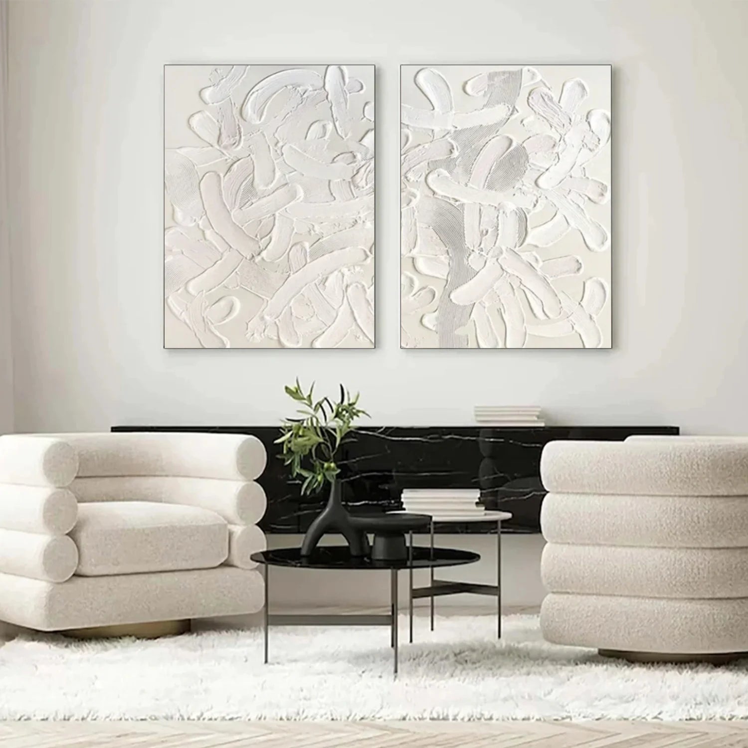 White Minimalist_Textured_Canvas Art Set of 2 #MD291